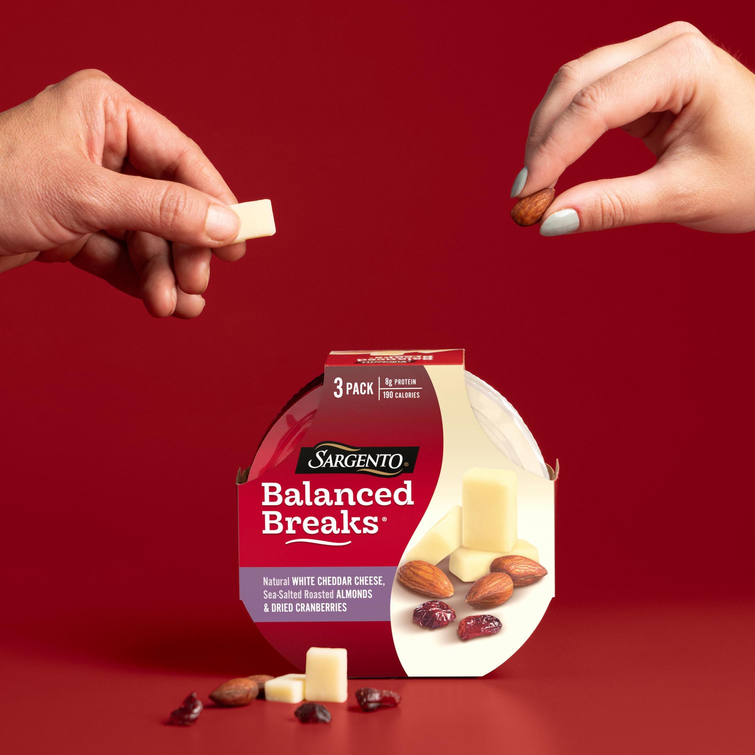 Sargento Balanced Breaks Snacks - Natural White Cheddar Cheese, Sea-Salted Roasted Almonds & Dried Cranberries (3-Pack) | Healthy On-The-Go Snack for Work, School & Travel