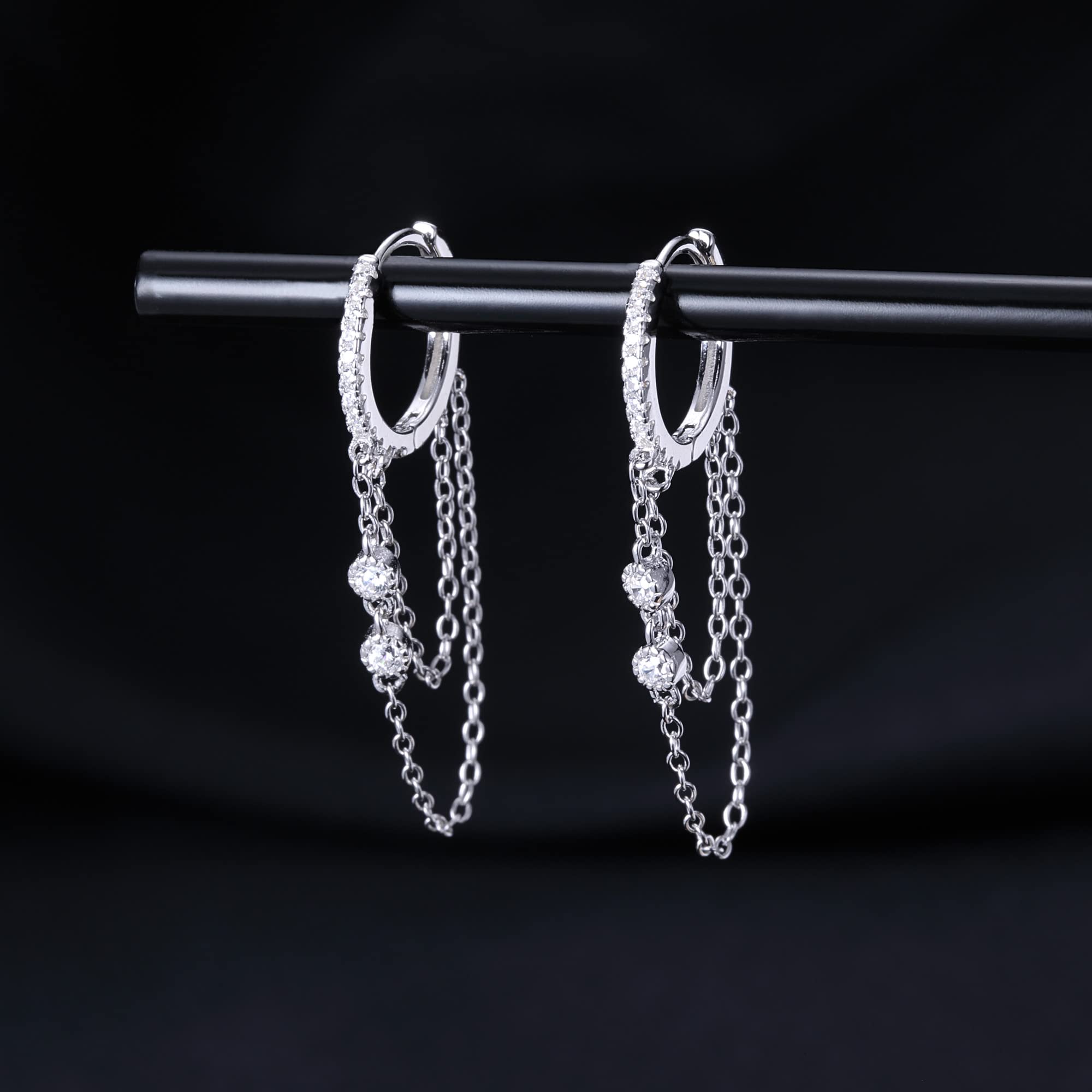 925 Sterling Silver Chain Drop Hoop Earrings for Women & Teens - CZ Dangle Earrings for Everyday Wear, Parties & Special Occasions