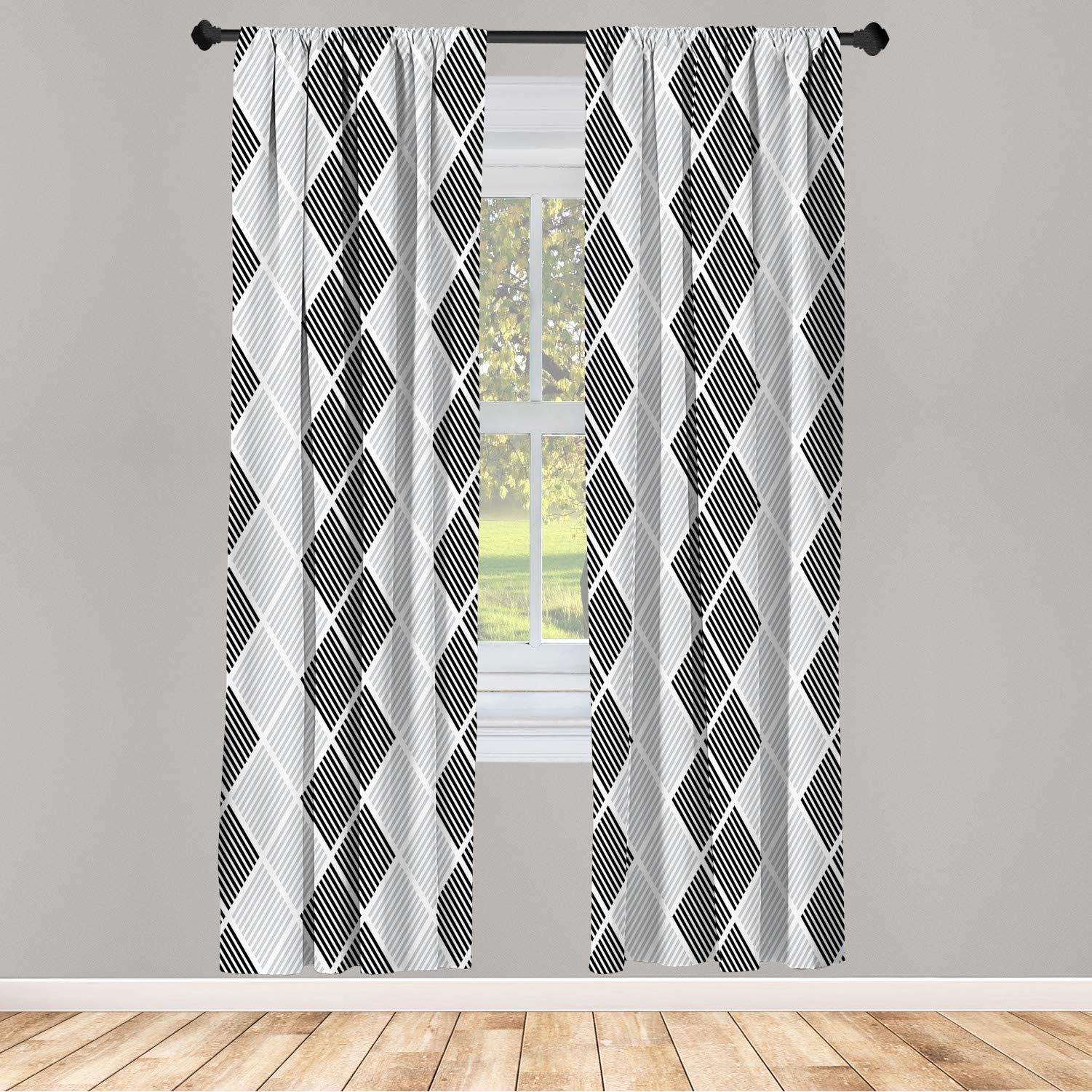Ambesonne Geometric Window Curtains - Minimalist Abstract Symmetric Lines Design, Lightweight 2-Panel Set with Rod Pocket (28