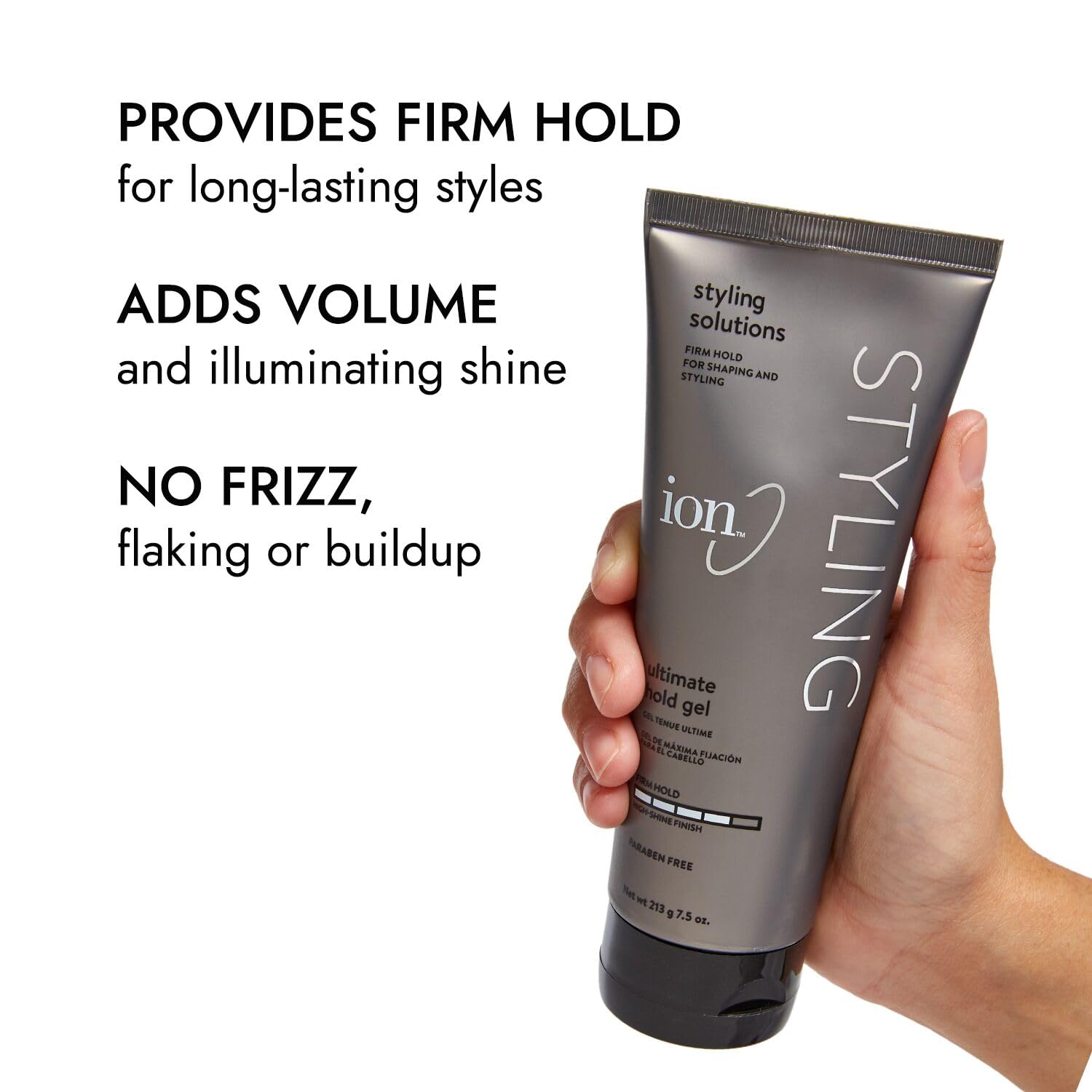 Ion Styling Solutions Ultimate Hold Hair Gel - Firm Hold, No Flaking, Paraben Free, 7.5 oz - Perfect for Curly Hair, Waves & Strong Hold Styling for Men & Women