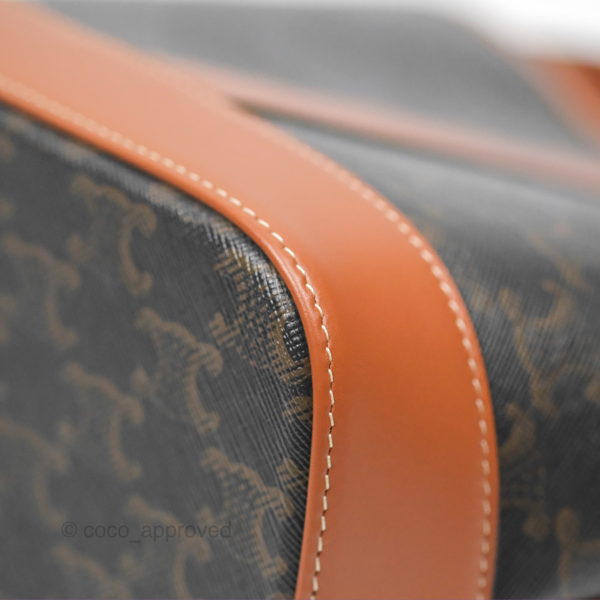 Celine Small Bucket Bag in Triomphe Canvas & Tan Calfskin Leather - Perfect for Everyday Use, Work & Travel