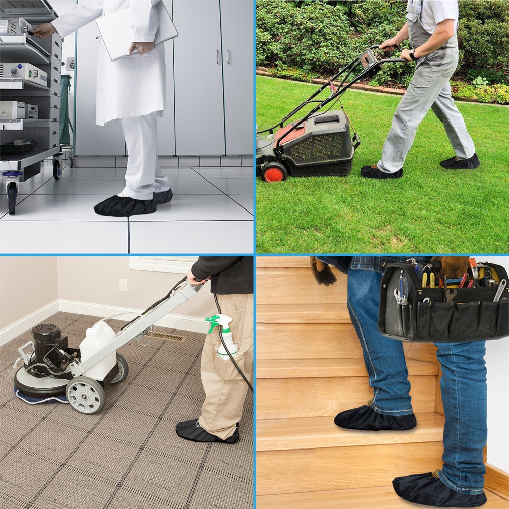 Waterproof Non-Slip Reusable Shoe Covers for Contractors - Washable Boot Protectors for Real Estate, Construction & Home Use - Keep Floors & Carpets Clean - 2 Pairs (Large, Black) - Perfect for Home Showings, Renovations & Indoor Work