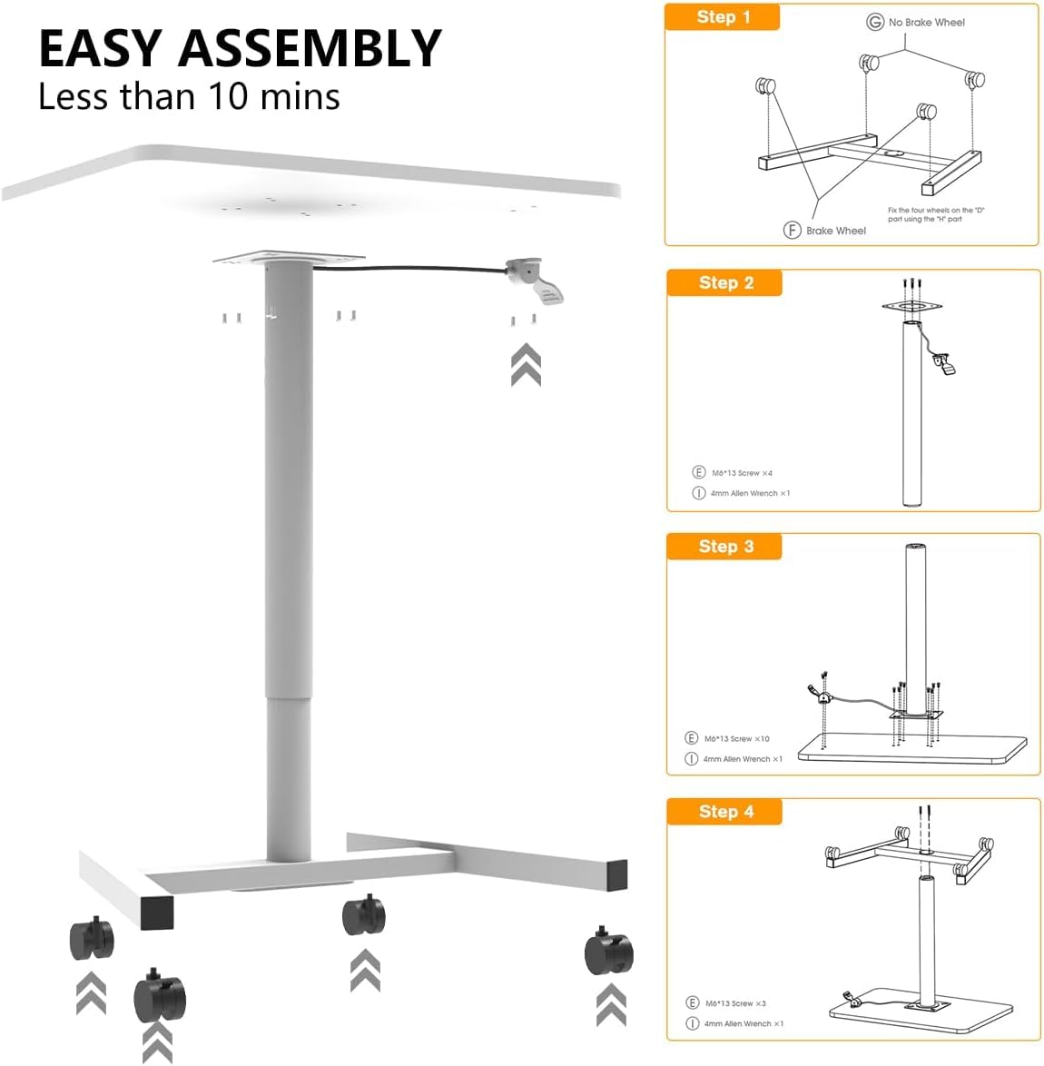 28-Inch Adjustable Height Mobile Standing Desk with Lockable Wheels - Portable Rolling Workstation for Home Office, Classroom, Hospital - Perfect for Remote Work, Study & Healthcare (Snow White)