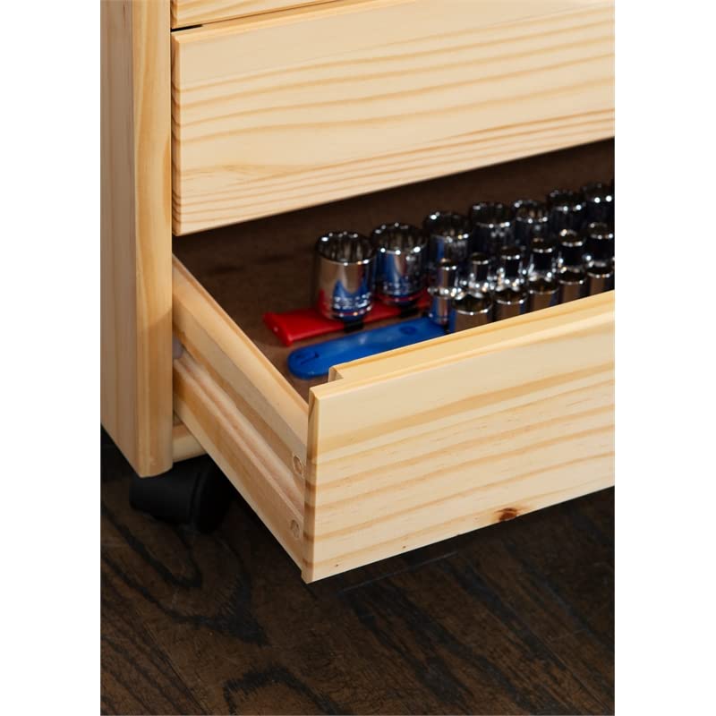 Linon Callie 6-Drawer Rolling Dresser - Natural Wood File Storage Cabinet with Wheels for Office, Bedroom, or Living Room Organization