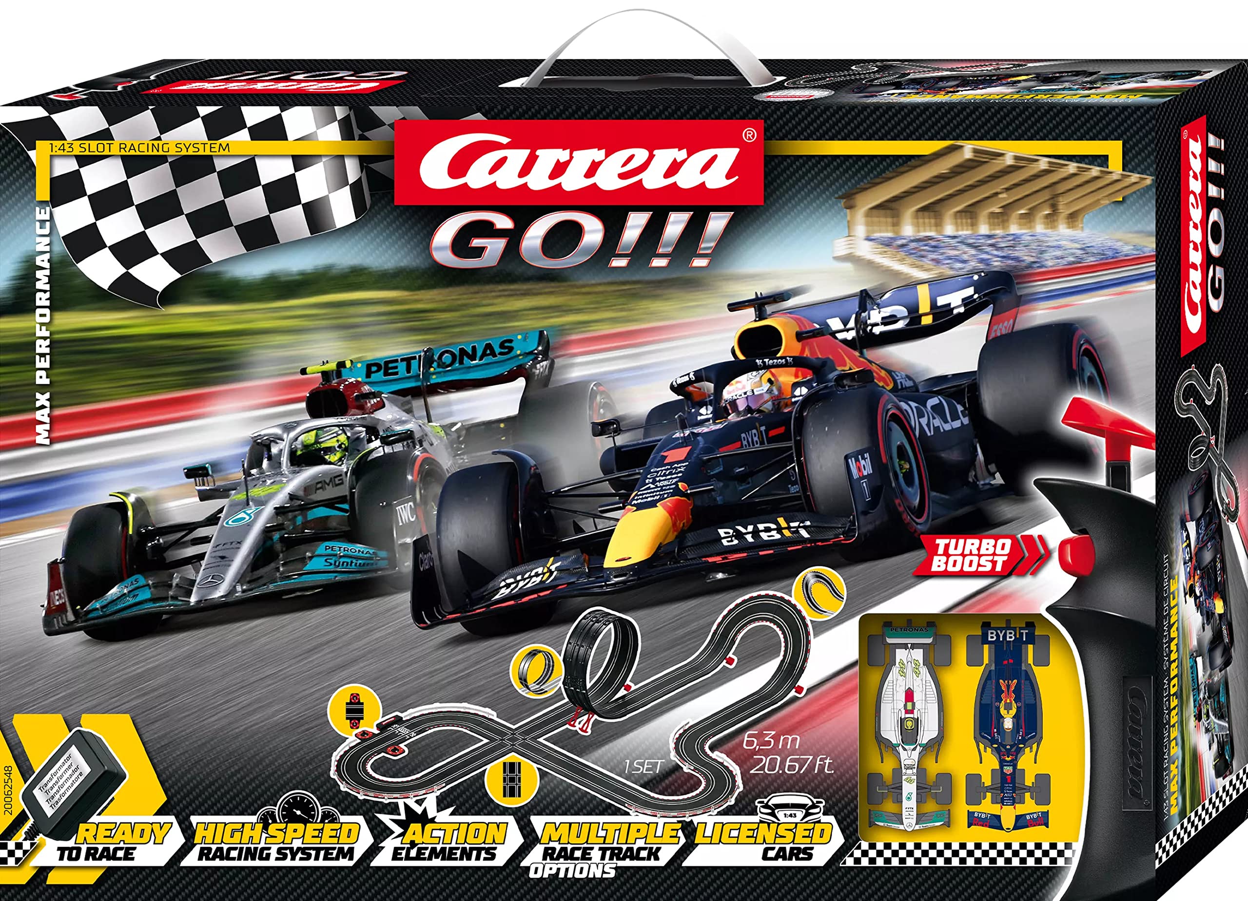 Carrera GO 62548 Max Performance Electric Slot Car Racing Set - 1:43 Scale Toy Race Track with 2 Cars & Hand Controllers - Perfect for Kids, Family Game Nights & Competitive Racing Fun