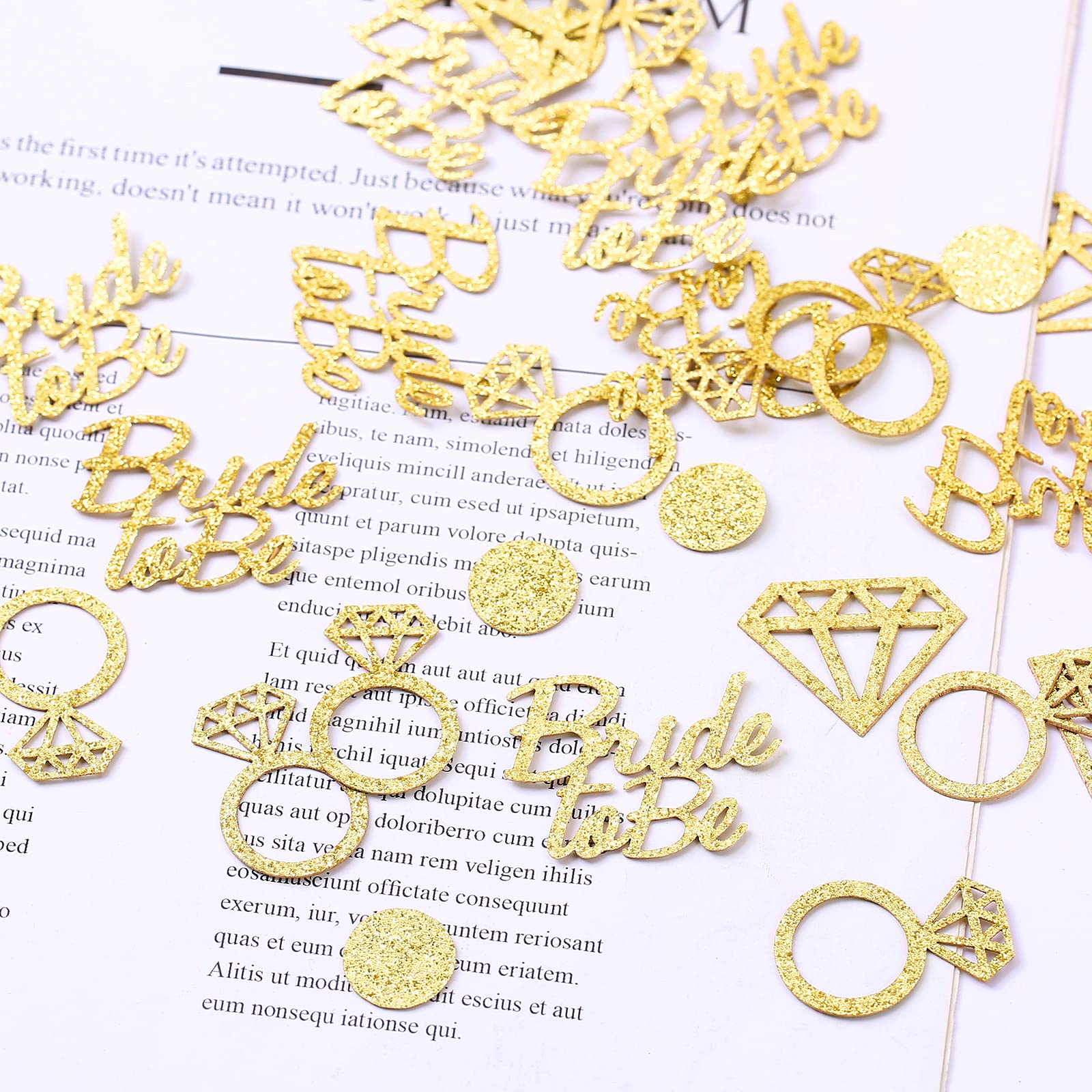 300pcs Gold Glitter Confetti for Bridal Shower Decorations - Diamond, Ring & Circle Shapes for Engagement Party, Wedding & Bachelorette Party Favors - Perfect for Table Scatter, Photo Backdrops & Gift Wrapping