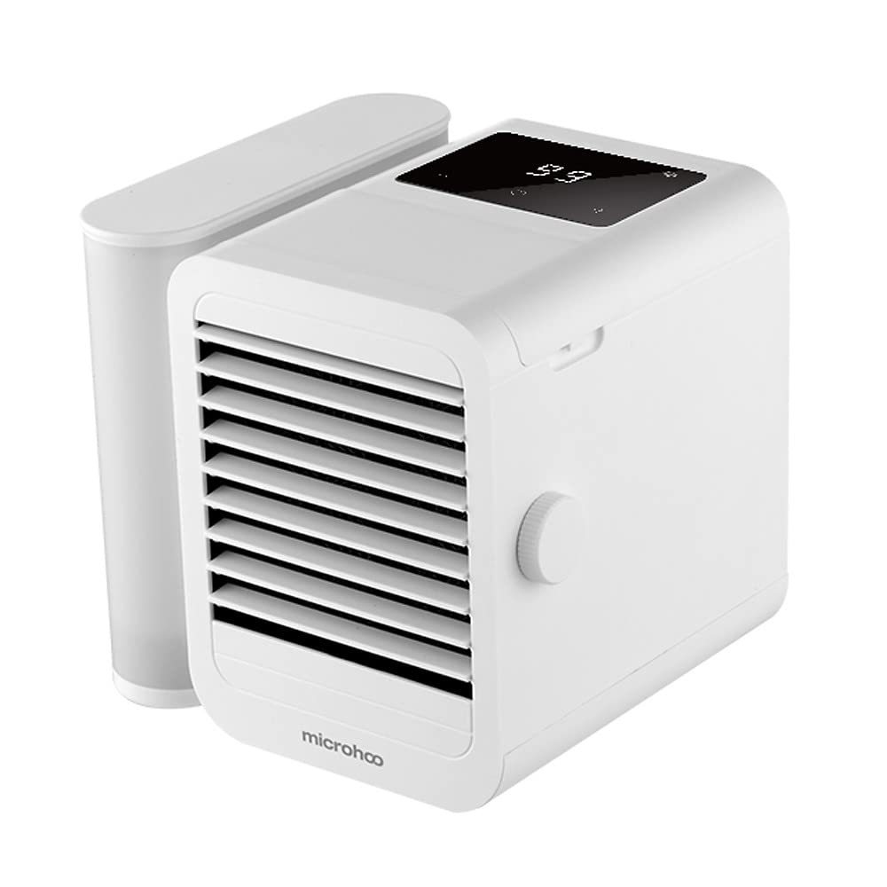 Portable USB Mini Air Conditioner Fan - 3-Speed Personal Evaporative Cooler with LED Light for Home, Office & Desk | Compact Cooling for Work, Study & Bedroom (White T76)