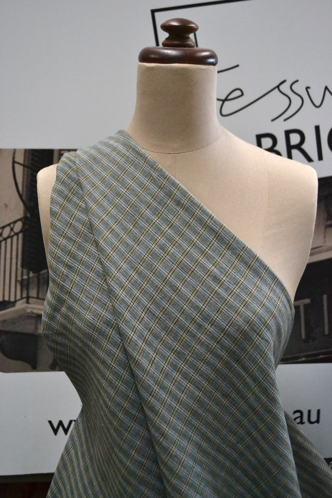 Checked Green Linen Fabric - Eco-Friendly & Durable for Upholstery, Curtains & DIY Home Decor Projects