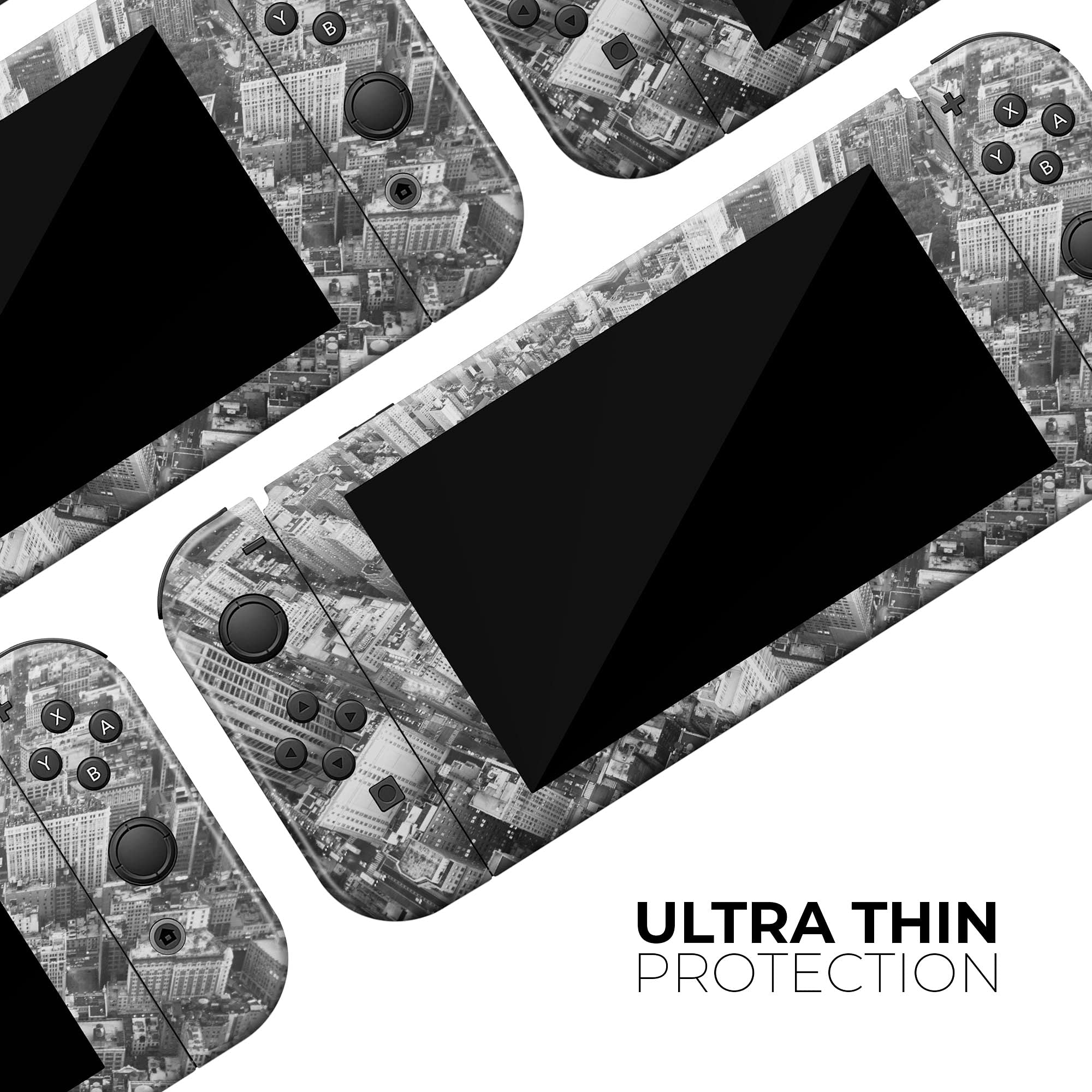 Nintendo Switch Skin Decal - Scratch-Resistant Removable Vinyl Wrap Cover Compatible with Switch Console & Joy-Con (Aerial Cityscape Black/White) - Perfect for Gaming Protection & Customization