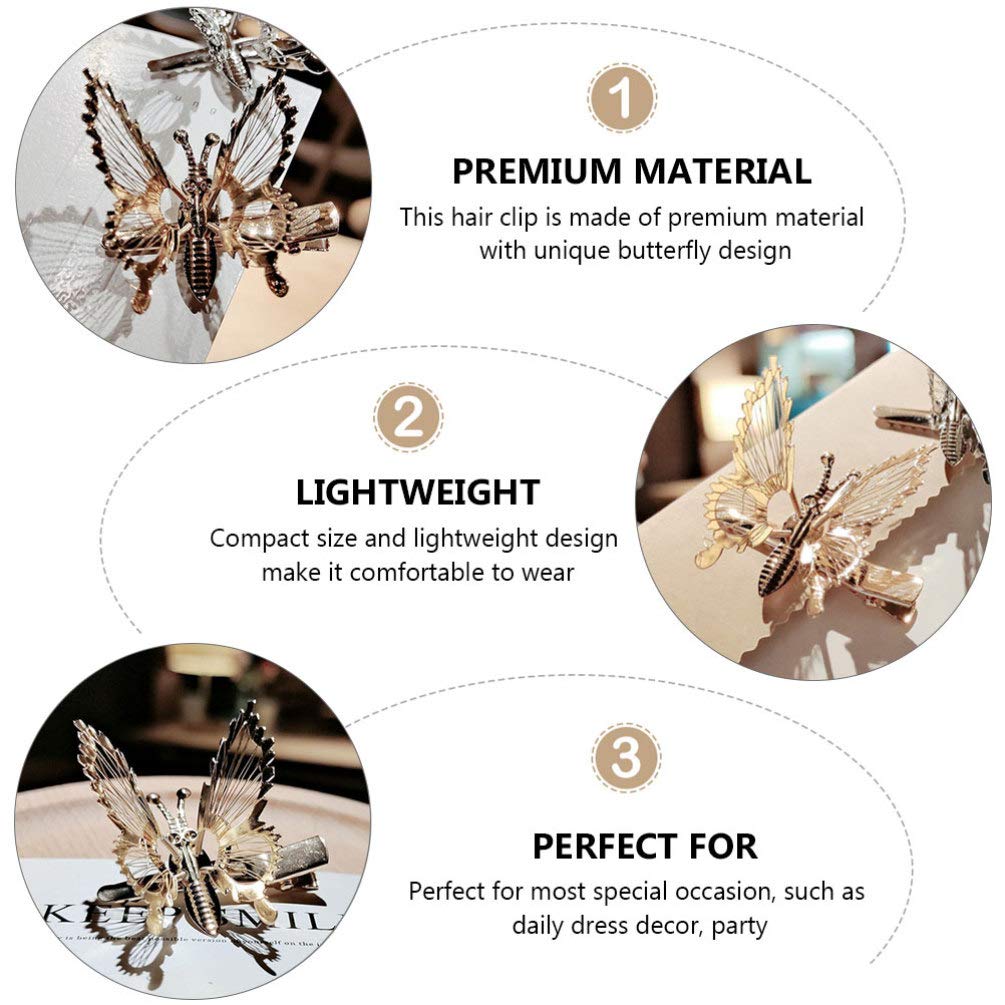 Amosfun 3-Piece Butterfly Hair Clips with Moving Crystal Rhinestones - Elegant French Side Hair Pins for Women, Perfect for Parties, Weddings and Daily Hair Accessories