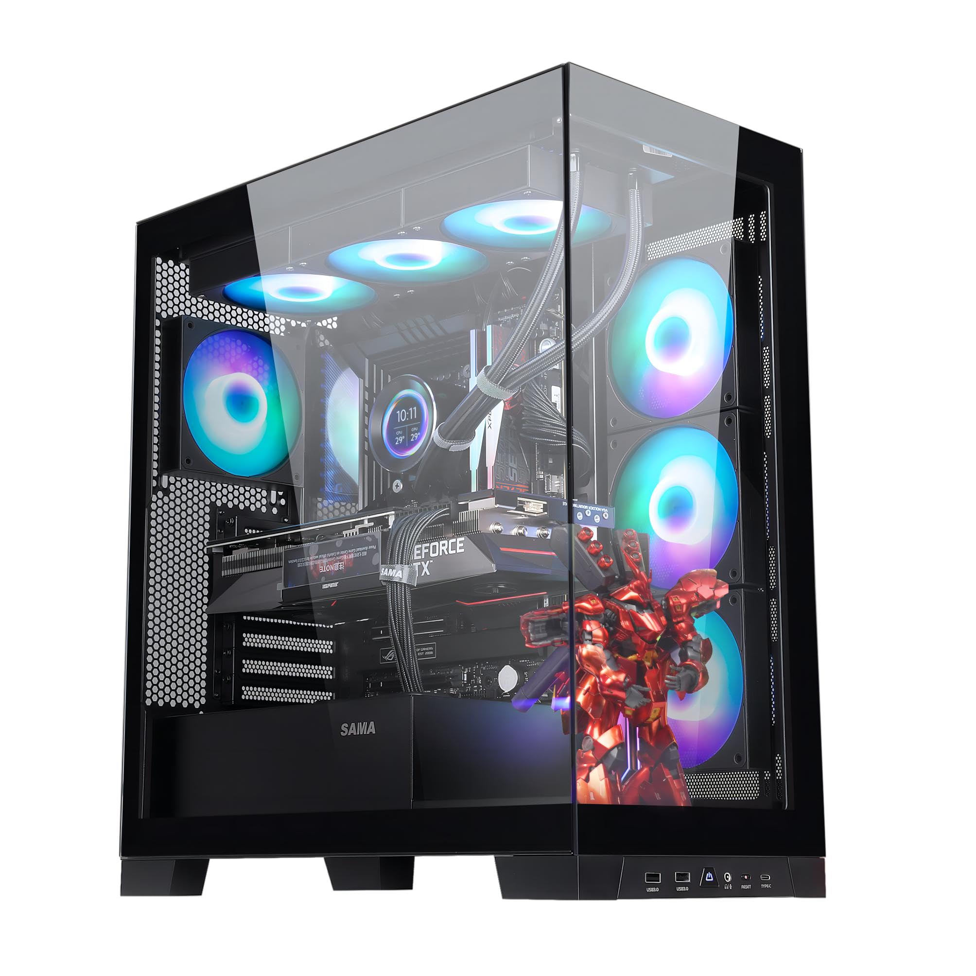 SAMA NEVIEW 4503 Black Full Tower PC Gaming Case - Dual Tempered Glass Panels, 4X12CM ARGB Fans, USB 3.0 & Type-C Ports, 360mm AIO Support | High Airflow Design for Gaming PC Builds, Streaming & Content Creation