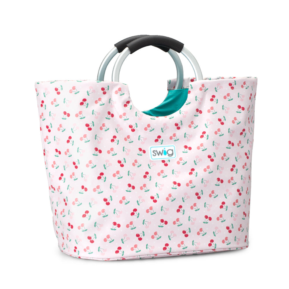 Cherry Pie Print Loopi Tote Bag - Stylish & Durable Canvas Shopping Bag for Women, Groceries, Beach & Travel