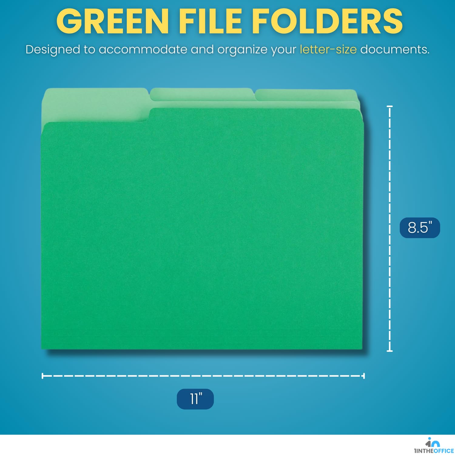 1InTheOffice Green File Folders - 3-Tab Letter Size Top-Tab Folders, 24-Pack - Perfect for Office Organization, Document Filing & Home Office Storage