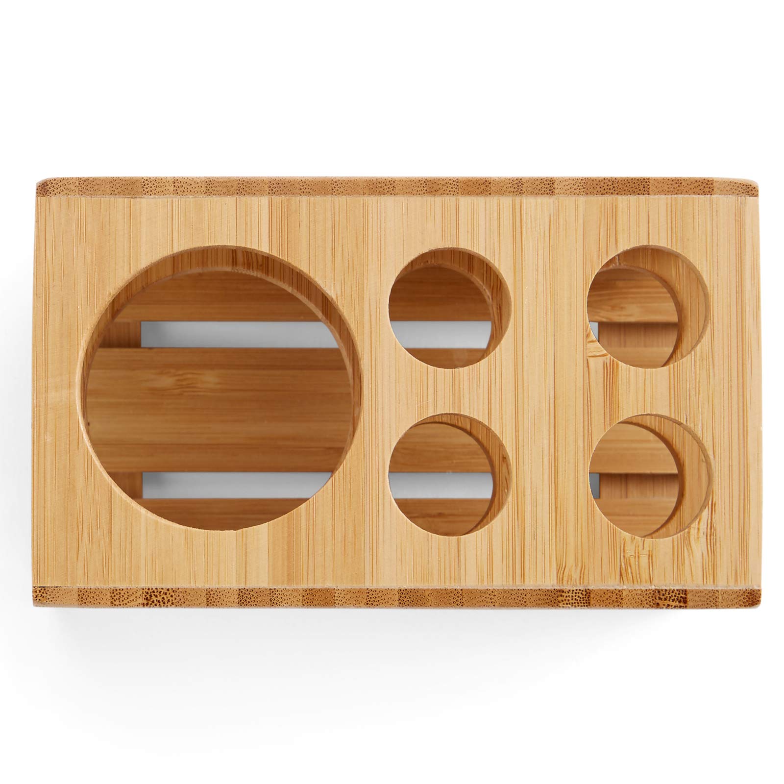 Bamboo Toothbrush and Toothpaste Holder Stand - 5 Slot Bathroom Vanity Organizer for Toothbrush Storage | Perfect for Countertop, Sink, and Shower Organization