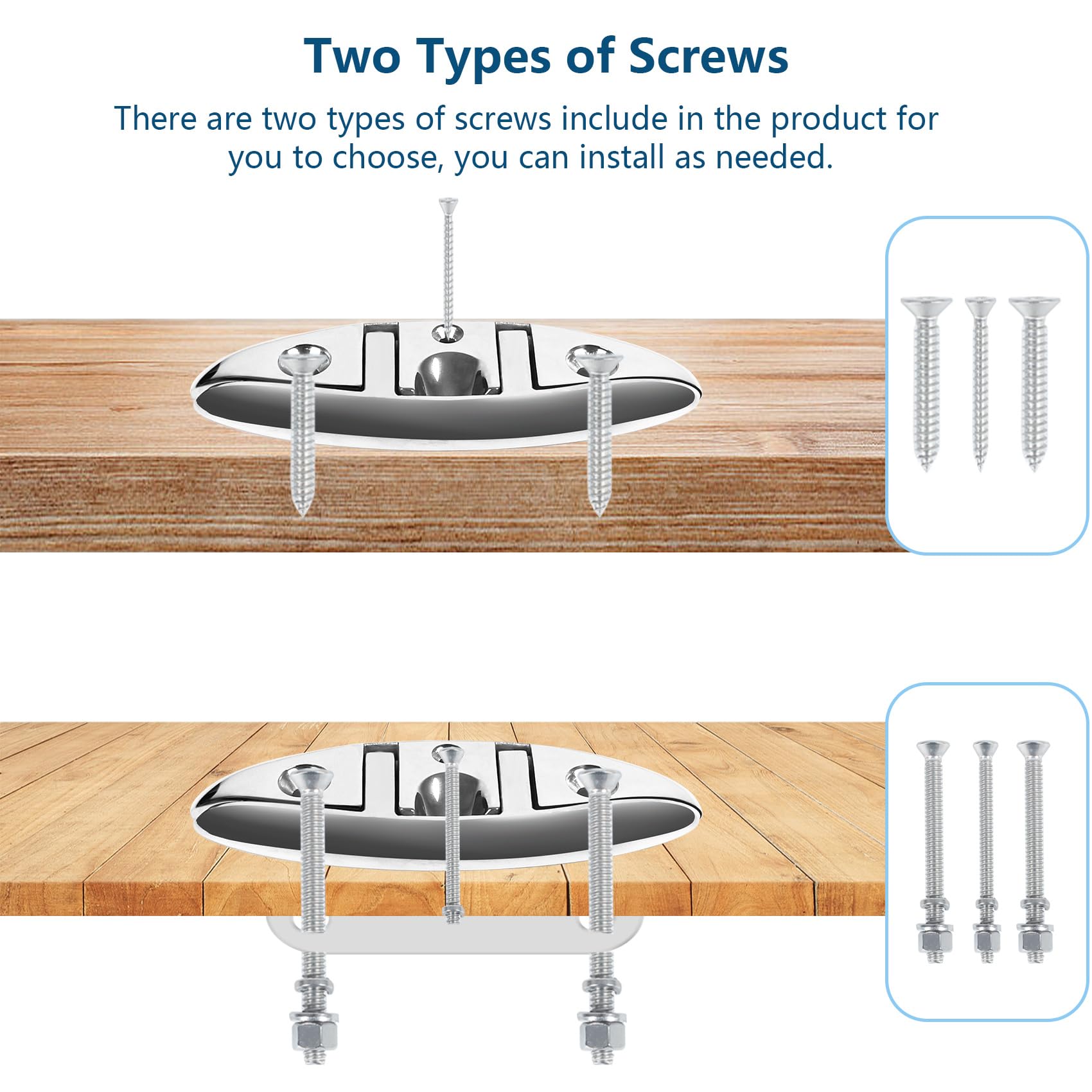 5 Inch & 6 Inch Folding Boat Cleat - 316 Stainless Steel Marine Flip Up Dock Cleat with 3 Holes - Includes Fasteners & Back Plates for Secure Mooring (2 Pack & 4 Pack Options) - Perfect for Boat Docks, Marinas, and Waterfront Mooring Accessories