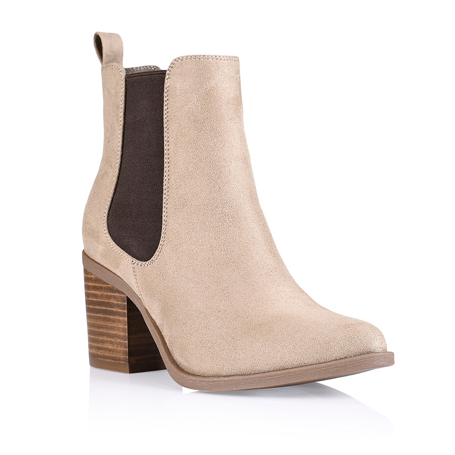 Samantha Women's Chelsea Boots in Taupe - Comfortable Micro Suede Ankle Booties for Casual Outfits & Fall Fashion