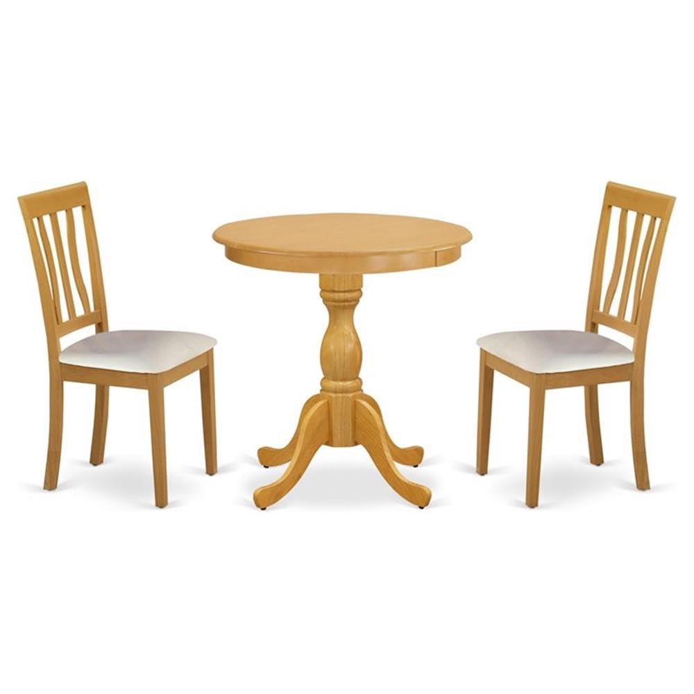 East West Furniture ESAN3-OAK-LC 3-Piece Round Kitchen Dining Table Set with Pedestal Base & 2 Faux Leather Chairs, 30x30 Inch, Oak - Perfect for Small Spaces, Breakfast Nooks & Cozy Apartments