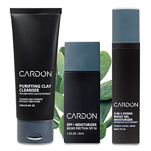 Premium Korean Men's Skincare Set for Sensitive & Oily Skin | Cactus-Based Water Moisturizer with SPF 30, Gentle Cleanser & Vitamin E Night Cream | Daily Hydration & Sun Protection Routine for Healthy Skin