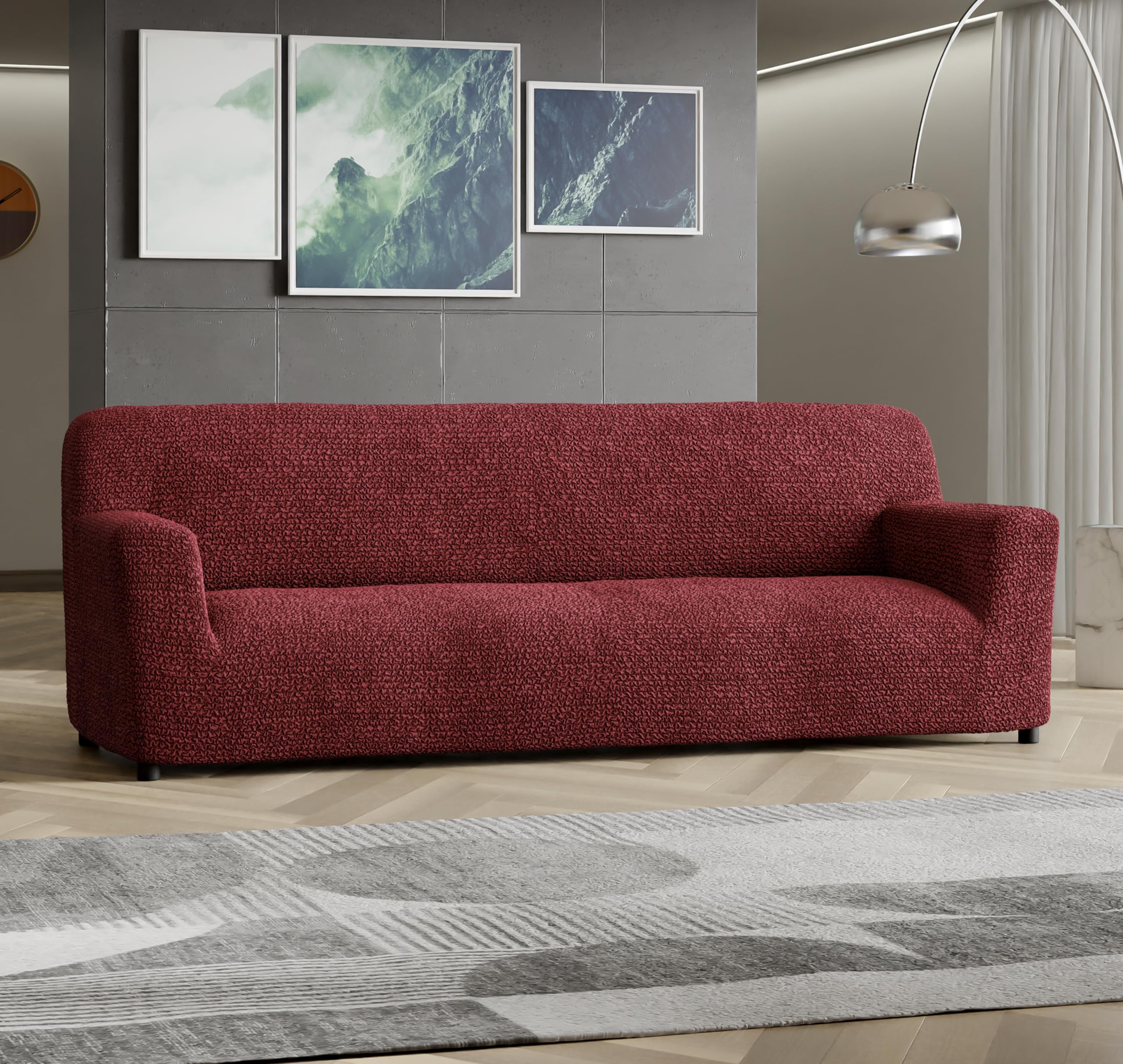 PAULATO BY GA.I.CO. Stretch Sofa Slipcover - 1-Piece Washable Couch Cover with Soft Microfiber Fabric - Form-Fitting Protector for Pets (Burgundy) - Perfect for Living Room, Family Room & Pet-Friendly Homes