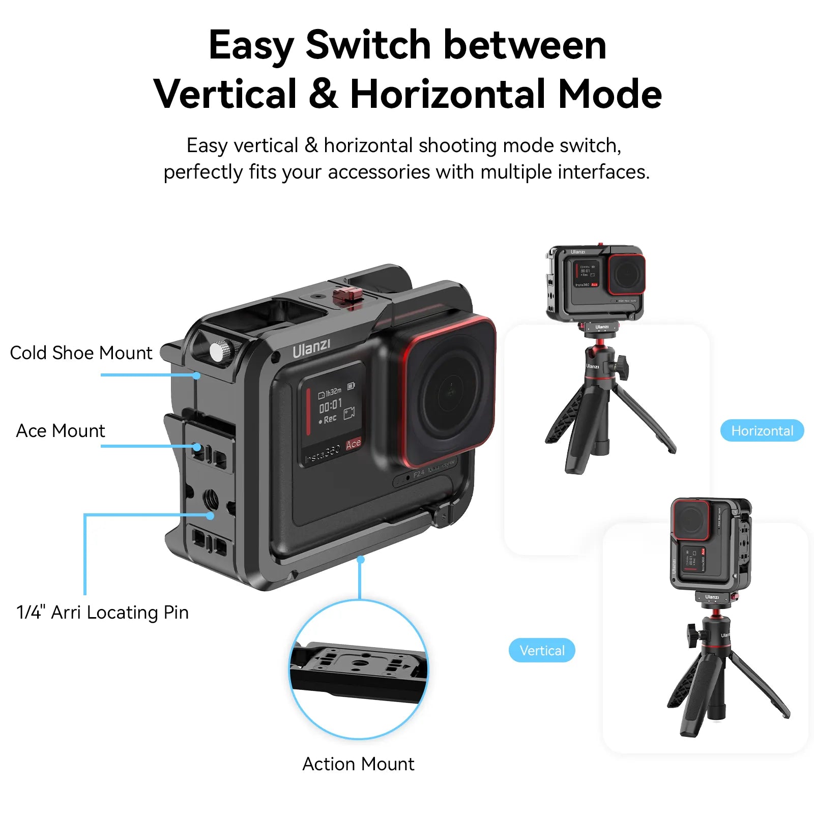 Ulanzi Metal Cage for Insta360 Ace & Ace Pro (C012) - Durable Protective Case for Action Camera - Perfect for Vlogging, Travel & Outdoor Adventures