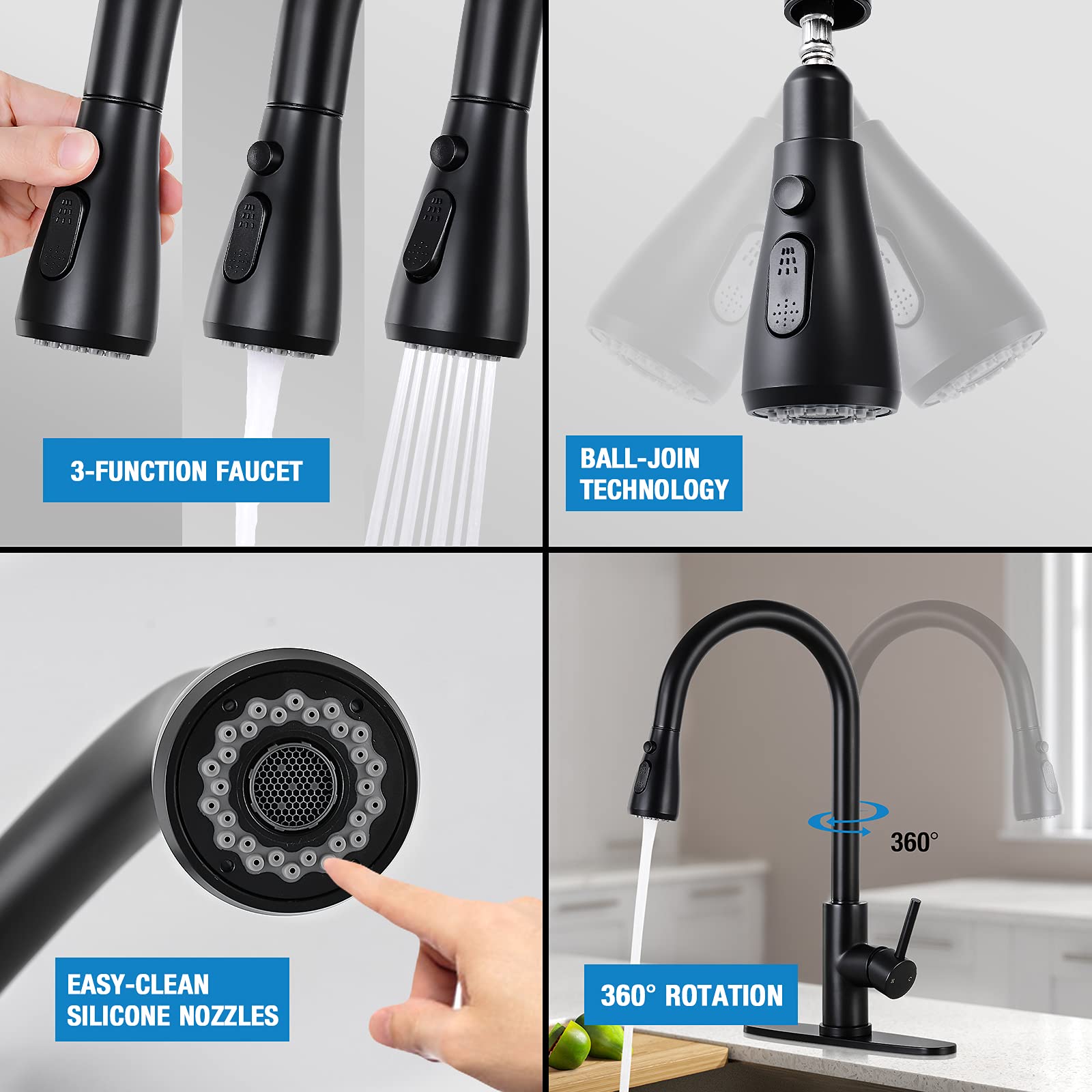 Premium Matte Black Stainless Steel Kitchen Faucet with Pull Down Sprayer - Single Handle High Arc Design for Modern Sinks | Ideal for Cooking, Washing Dishes & Food Prep