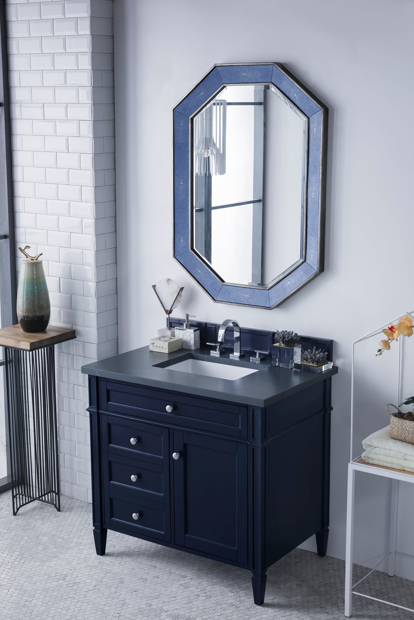 Brittany 36 Inch Single Bathroom Vanity in Victory Blue with 3CM Charcoal Soapstone Quartz Countertop - Perfect for Modern Master Bathrooms & Guest Suites