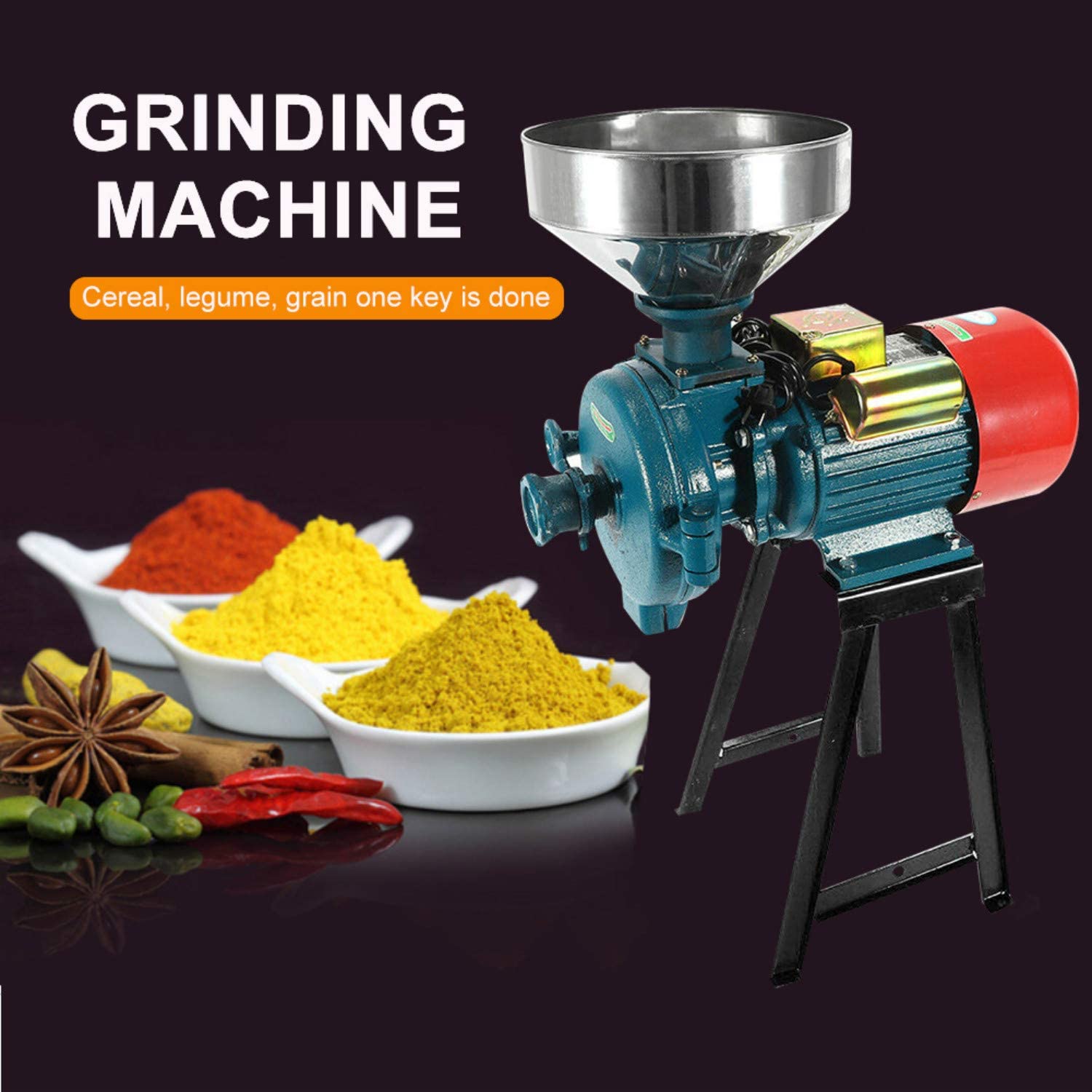 3000W Electric Corn Grinder Machine - Commercial Grain Mill for Rice, Wheat, Coffee & Maize - Heavy Duty Flour Mill with Funnel - Perfect for Home Baking, Coffee Shops & Farm Feed Preparation (110V)