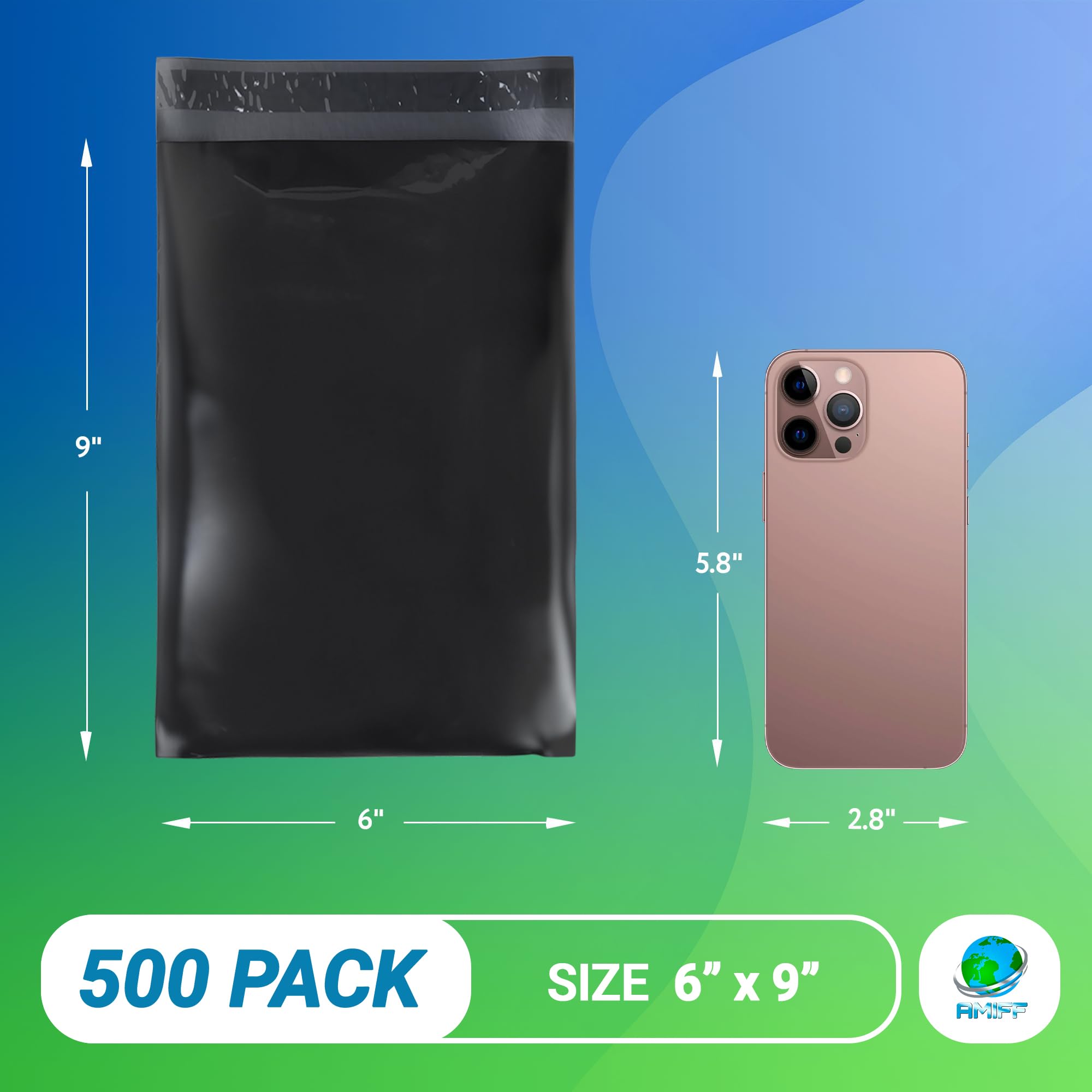 Black Poly Mailers 6x9 Inches - 500 Pack Self-Seal Shipping Bags for Clothing, Apparel & Ecommerce - Waterproof Stretchable Envelopes for Online Stores, Boutiques & Small Businesses
