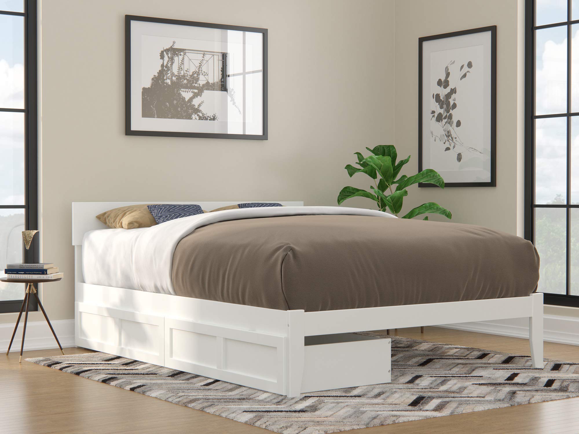 AFI Boston Queen Size Bed Frame with Underbed Storage Drawers in White - Perfect for Small Bedrooms & Guest Rooms