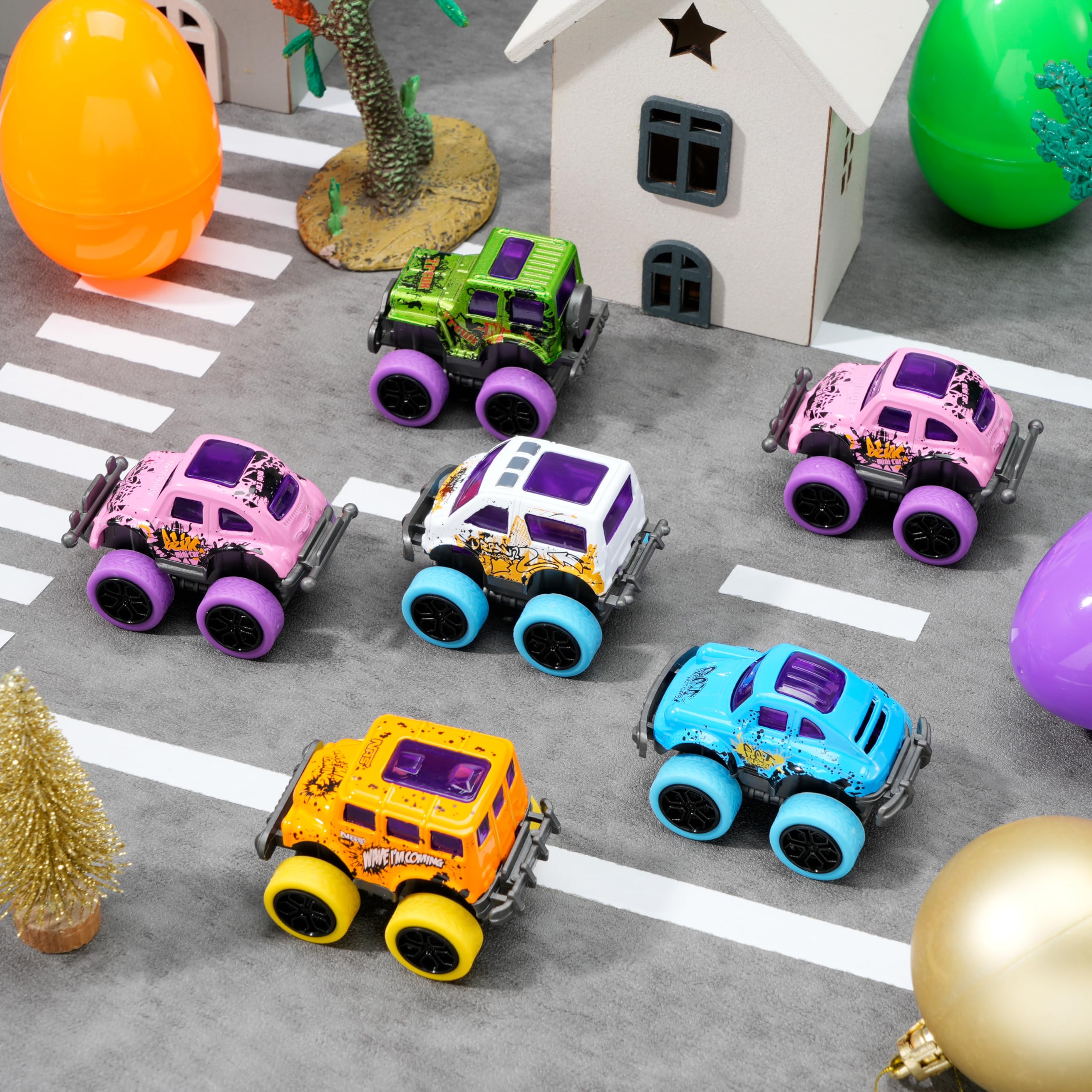 JOYIN 12-Piece Easter Egg Set with Pull-Back Monster Trucks - Fun Easter Basket Stuffers, Egg Hunt Prizes & Classroom Rewards for Kids - Perfect for Easter Parties, School Events & Holiday Gift Giving