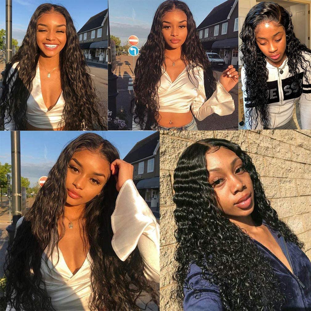 14 16 18+12 Inch Water Wave Human Hair Bundles with 4x4 Lace Closure - 100% Unprocessed Brazilian Virgin Hair - 3 Bundles Set for Natural Look - Perfect for Sew-in Weaves, Wig Making, and Everyday Styling