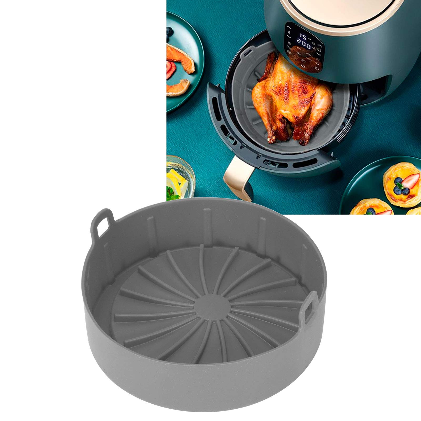 01 Air Fryer Silicone Pot - Universal Non-Stick Air Fryer Basket Liner for Easy Cleaning | Reusable Oven Accessory | Fits Most Air Fryers | Perfect for Cooking, Baking & Meal Prep (Gray)