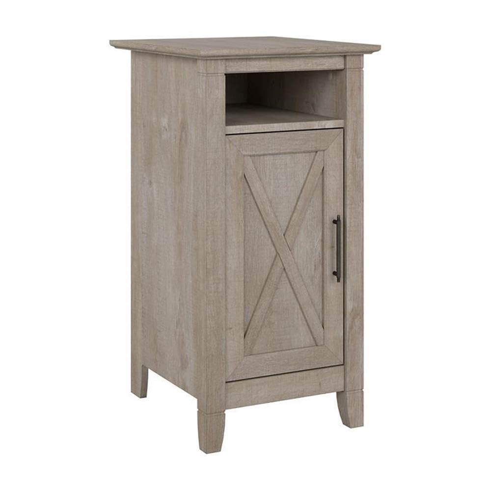 Bush Furniture Key West Nightstand with Door - Washed Gray Finish, Bedside Table for Bedroom Storage, Perfect for Small Spaces & Modern Home Decor