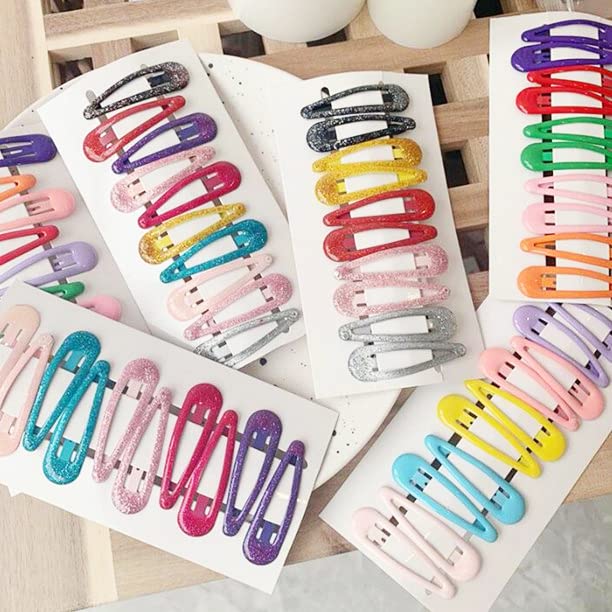 ayushicreationa Metal Glitter Snap Hair Clips for Girls - Non Slip Barrettes for Baby & Toddler - Colorful Tic Tac Hair Pins (5-Pack) - Perfect for School, Parties & Daily Styling