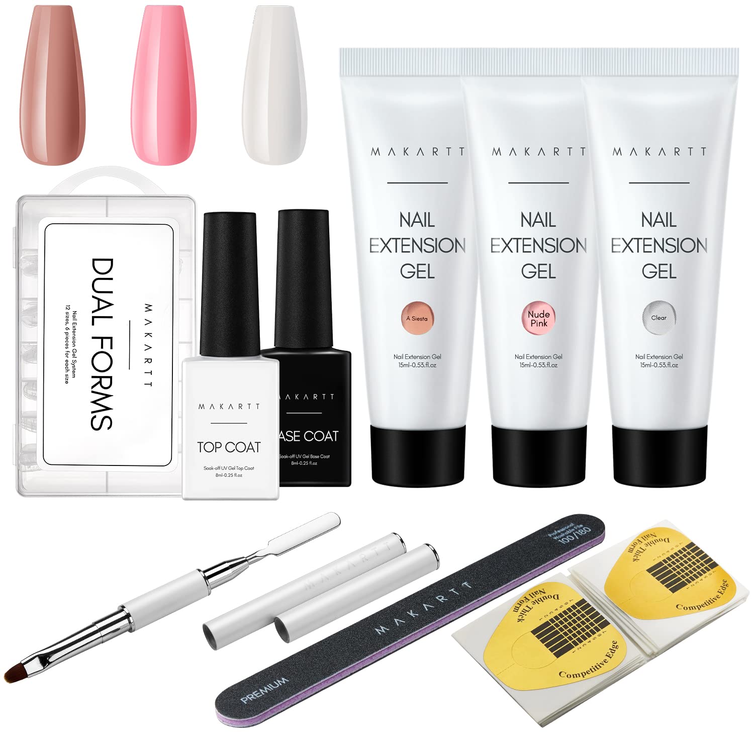Makartt Nail Builder Gel Kit - Professional Nail Extension Set with Natural Color Builder Gel, Base & Top Coat for DIY Manicures | Perfect for Home Nail Art, Salon Professionals & Beginners
