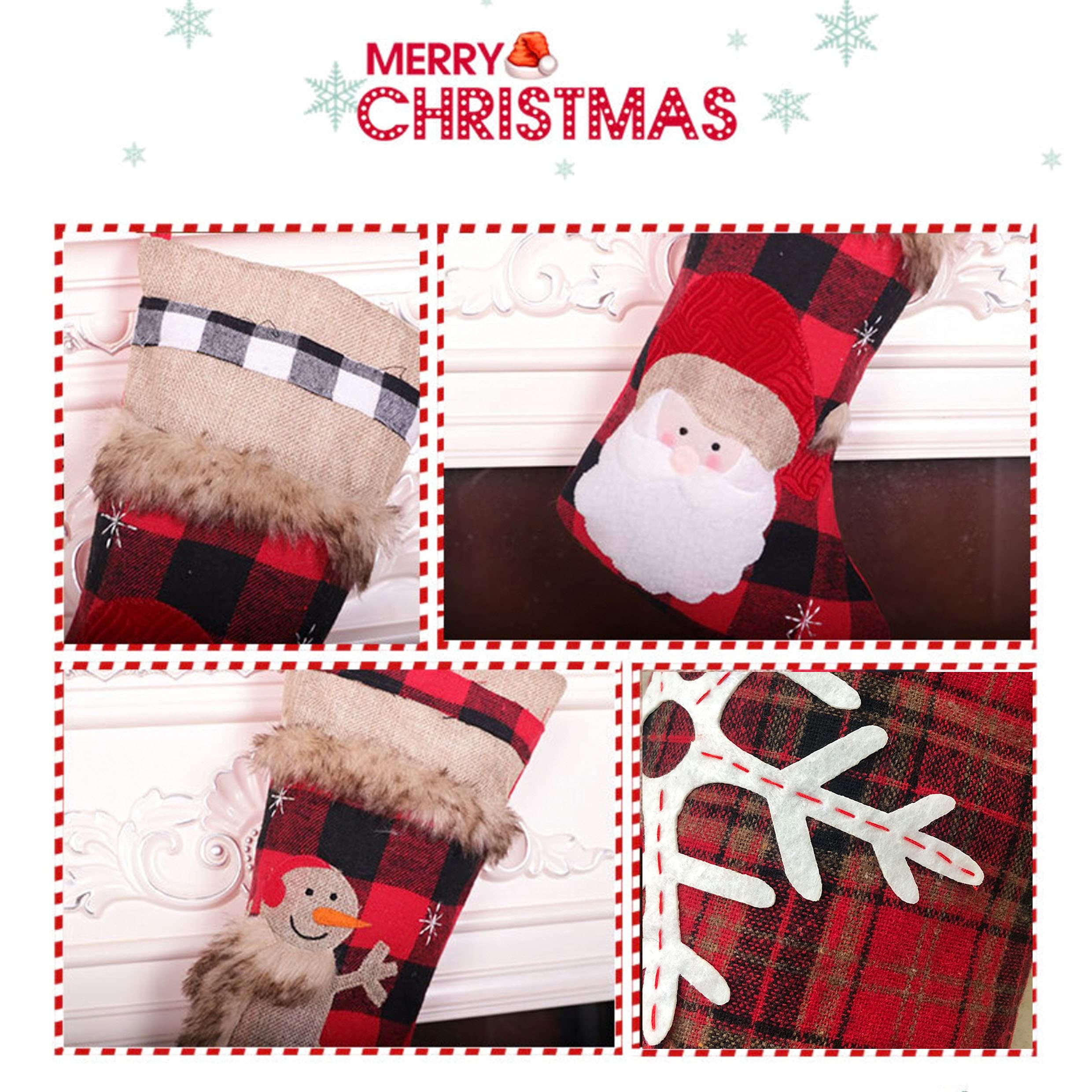 BRvieluck Christmas Stockings Set of 5 - Buffalo Red Plaid with Soft Faux Fur Trim, Large 20 Inch Holiday Stockings for Fireplace Decor, Family Gift Exchange, Xmas Party & Festive Home Decoration (5 Pack) - Perfect for Christmas Morning, Santa Gifts, and Cozy Winter Celebrations