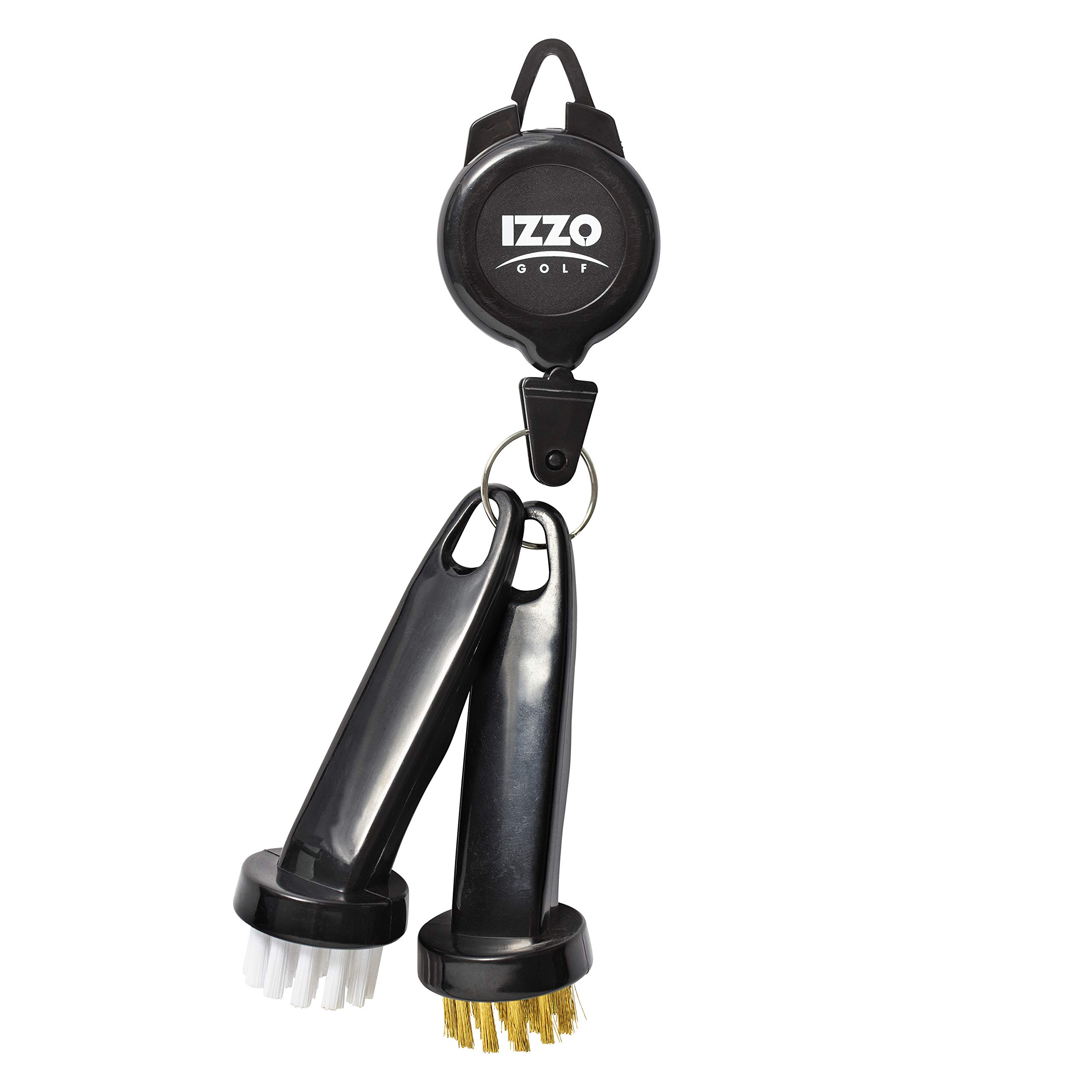Izzo Golf Dual Golf Club Brushes Set - Club & Groove Cleaner with Golf Bag Zinger Clip | Perfect for Cleaning Irons, Woods & Putters On/Off the Course