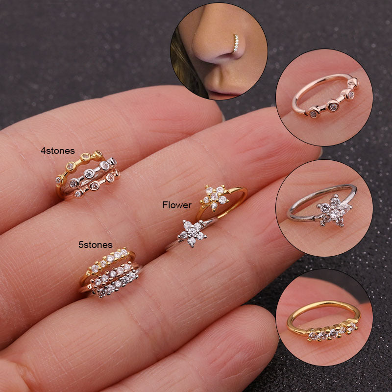 18K Gold 20G Minimalist Nose Hoop Ring with Flower Design - Dainty Nose Piercing Jewelry for Women | HSPJ1901 | Perfect for Everyday Wear, Parties & Special Occasions
