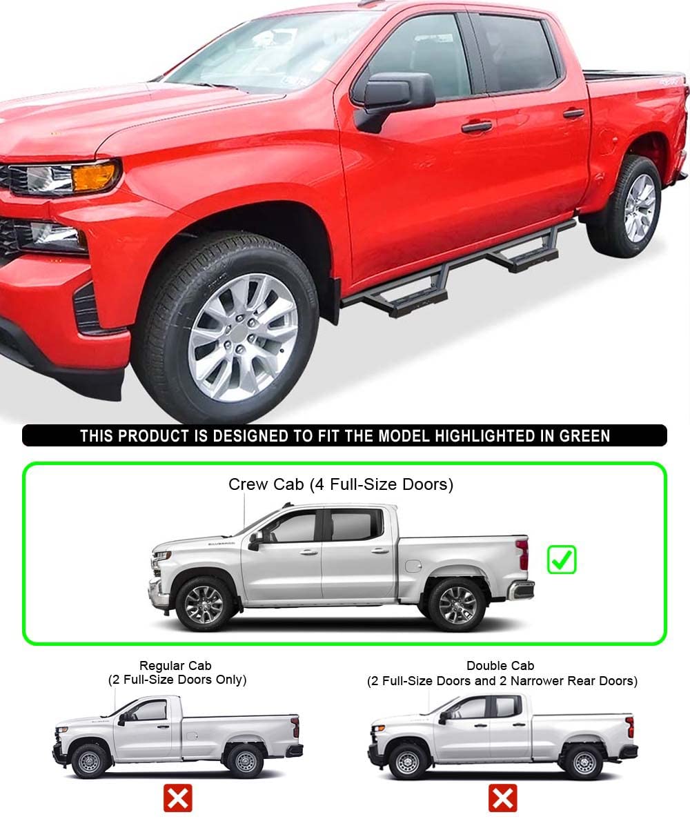 HD Ridez SS Drop Steps Armor Compatible with Chevy Silverado & GMC Sierra 1500 2019-2025 Crew Cab | 2500HD/3500HD 2020-2025 | Silverado 1500 LTD/Sierra 1500 LD 2022 | Heavy Duty Running Boards for Off-Road & Truck Protection