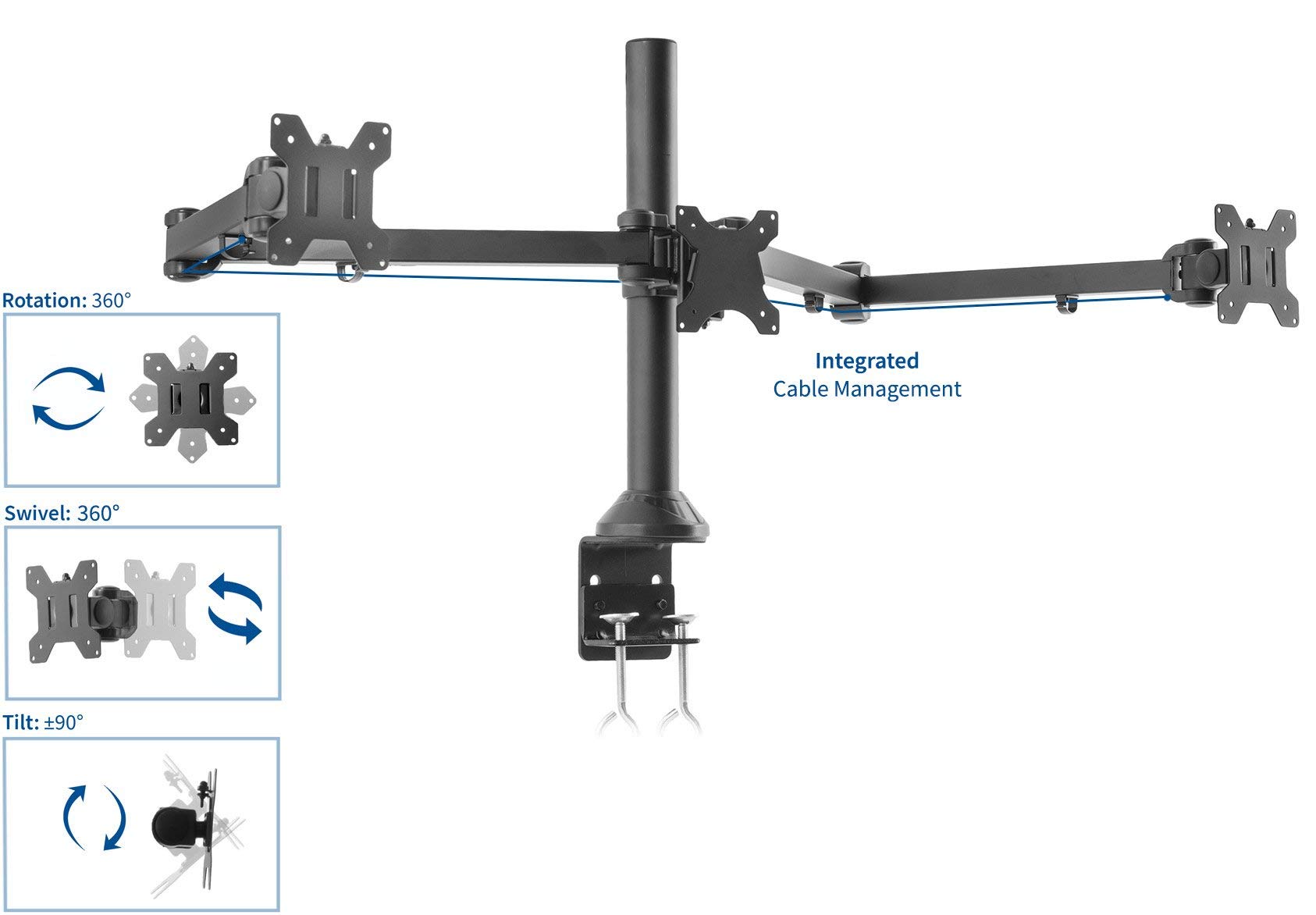 VIVO Triple Monitor Stand for 23 to 32 Inch Screens - Heavy Duty Adjustable VESA Mount with Tilt, Swivel & Rotation - Black STAND-V103 - Perfect for Multi-Screen Gaming, Office & Home Workstations