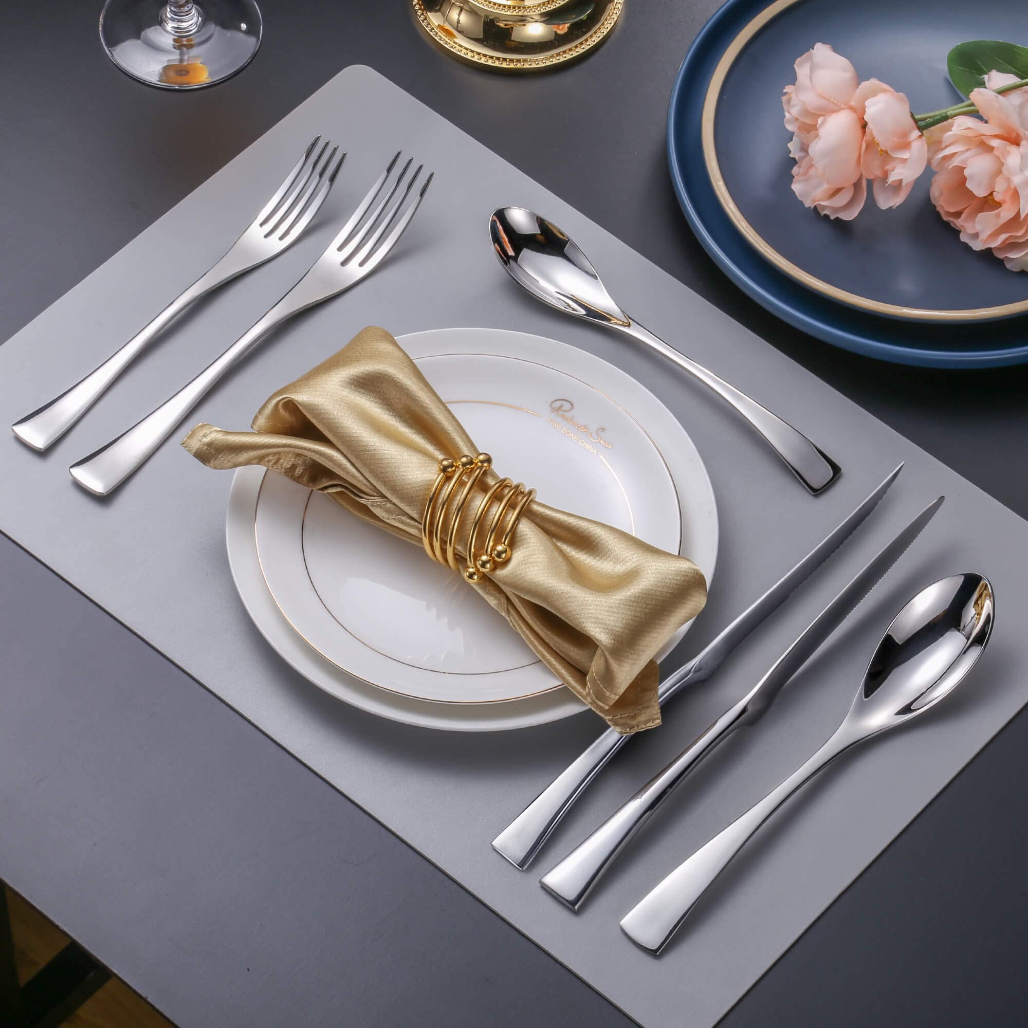 24-Piece Stainless Steel Silverware Set with Steak Knives - 18/10 Forged Cutlery Set for 4 - Heavy Duty Modern Flatware Utensils (Forks, Spoons, Knives) - Mirror Polished & Dishwasher Safe - Perfect for Dinner Parties, Restaurants, and Everyday Dining