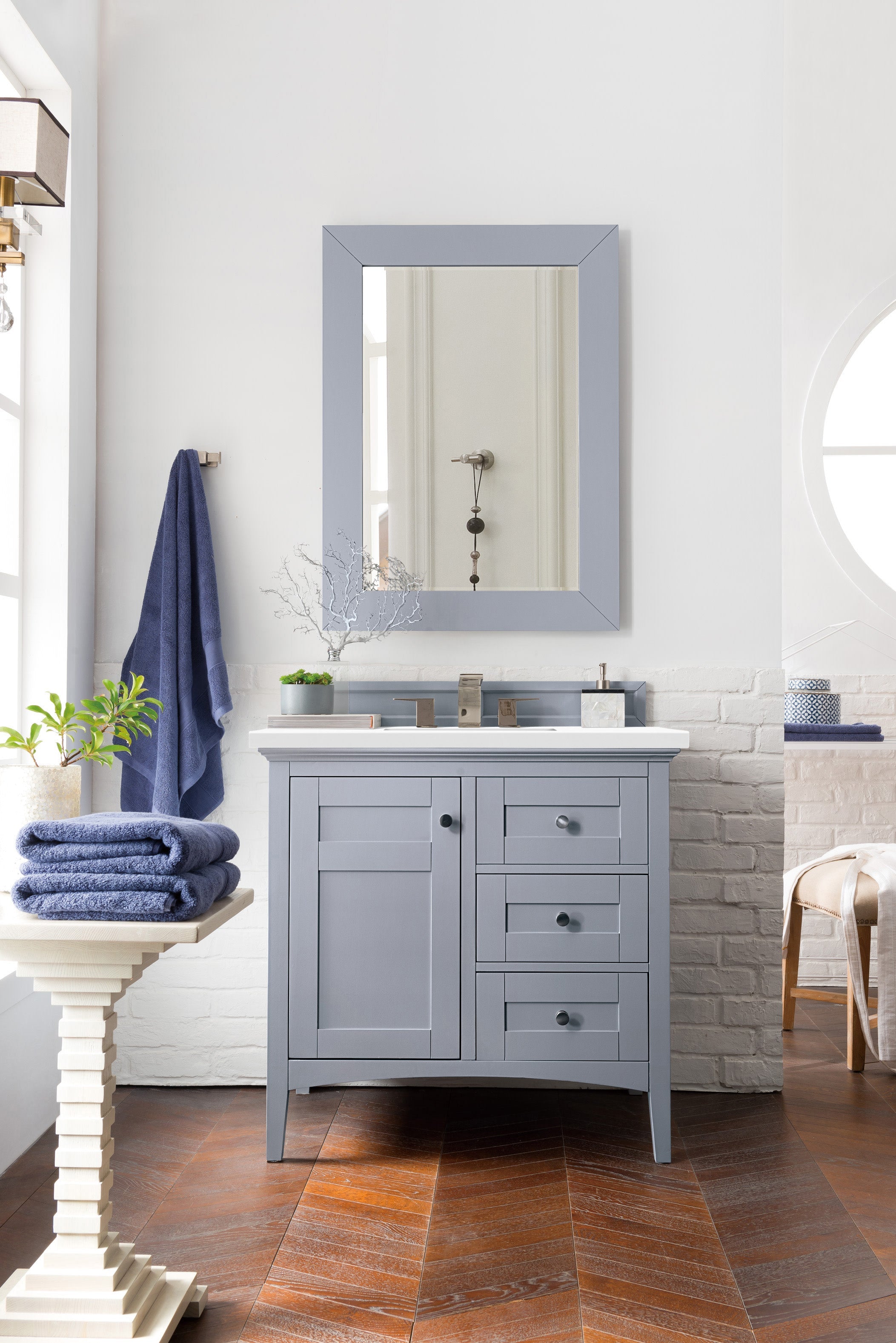 Palisades 36 Inch Single Bathroom Vanity Set with 3CM Classic White Quartz Countertop - Silver Gray Finish for Modern Home & Apartment Remodeling