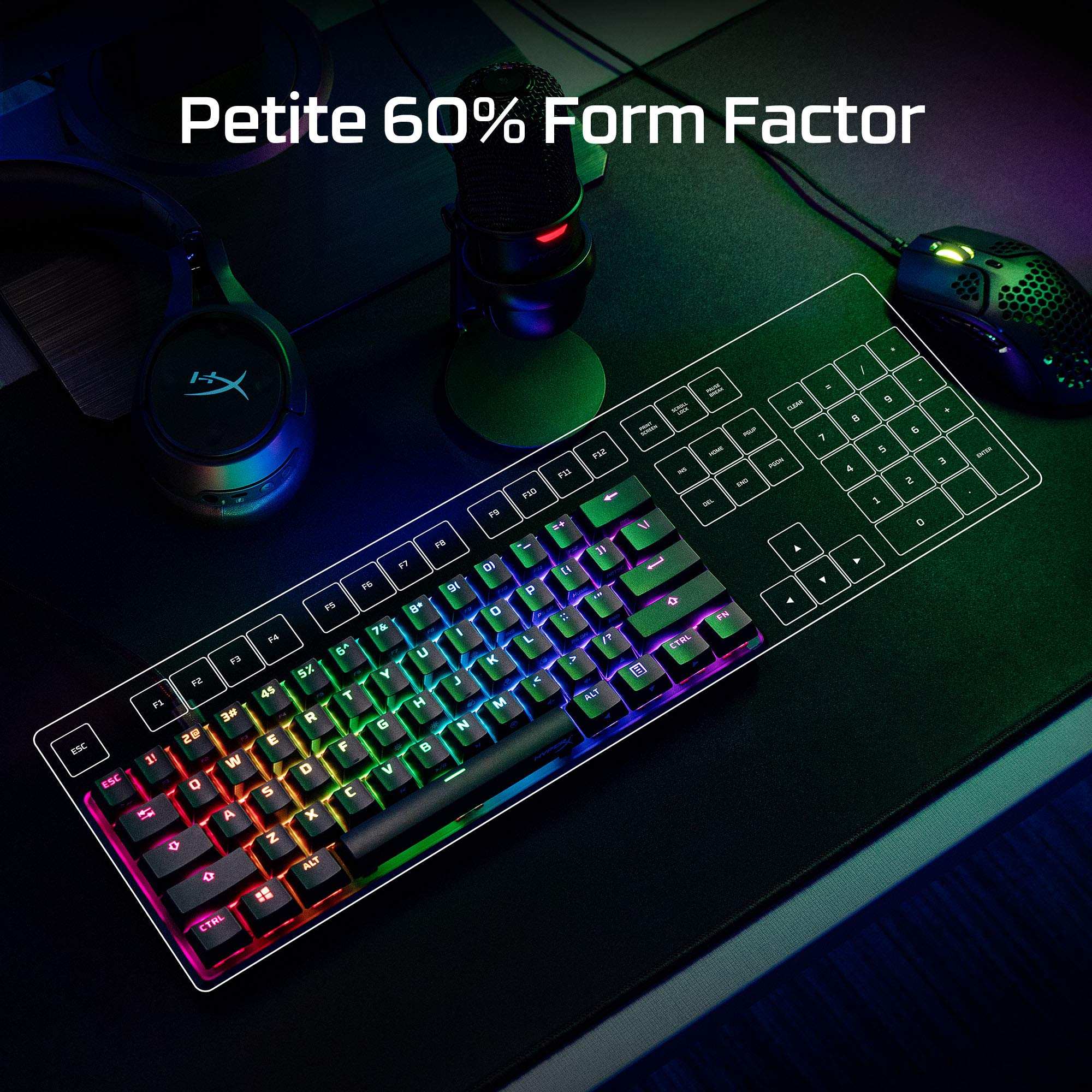HyperX Pulsefire Haste Gaming Mouse & Alloy Origins 60 Mechanical Keyboard - Ultra Compact 60% Design, RGB Backlit, PBT Keycaps | Perfect for FPS, MOBA & Esports Gaming | NGENUITY Software Compatible