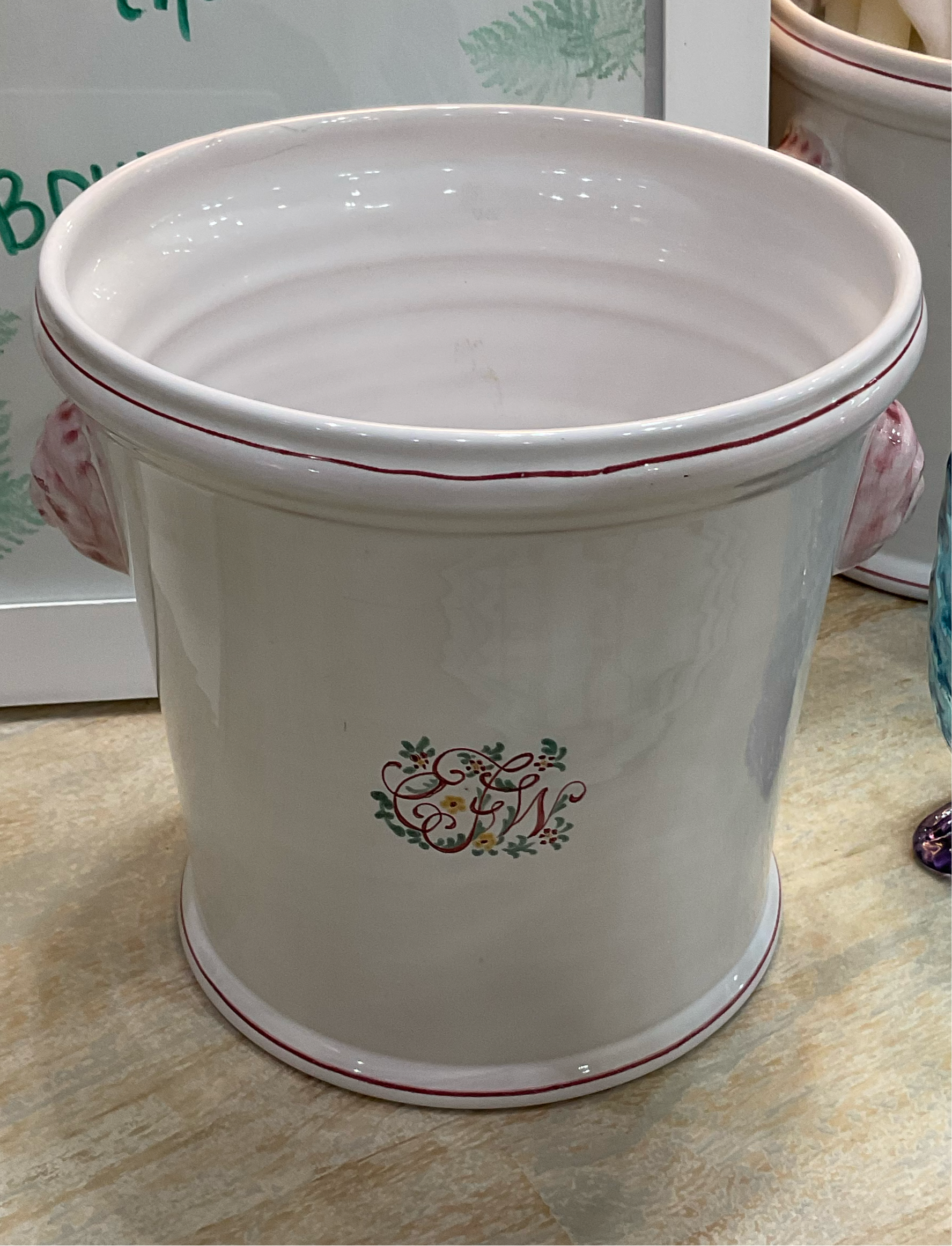 Antique French Faience Wine Cooler Bucket - Vintage Ceramic Champagne Chiller for Parties & Home Decor