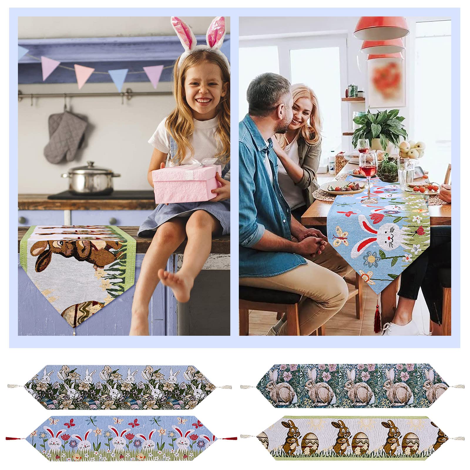 Plowerme Knitted Easter Table Runner - Creative Easter Tablecloth Decor for Dining Room, Kitchen, and Holiday Home Decor - Perfect for Easter Brunch, Spring Parties & Festive Table Settings