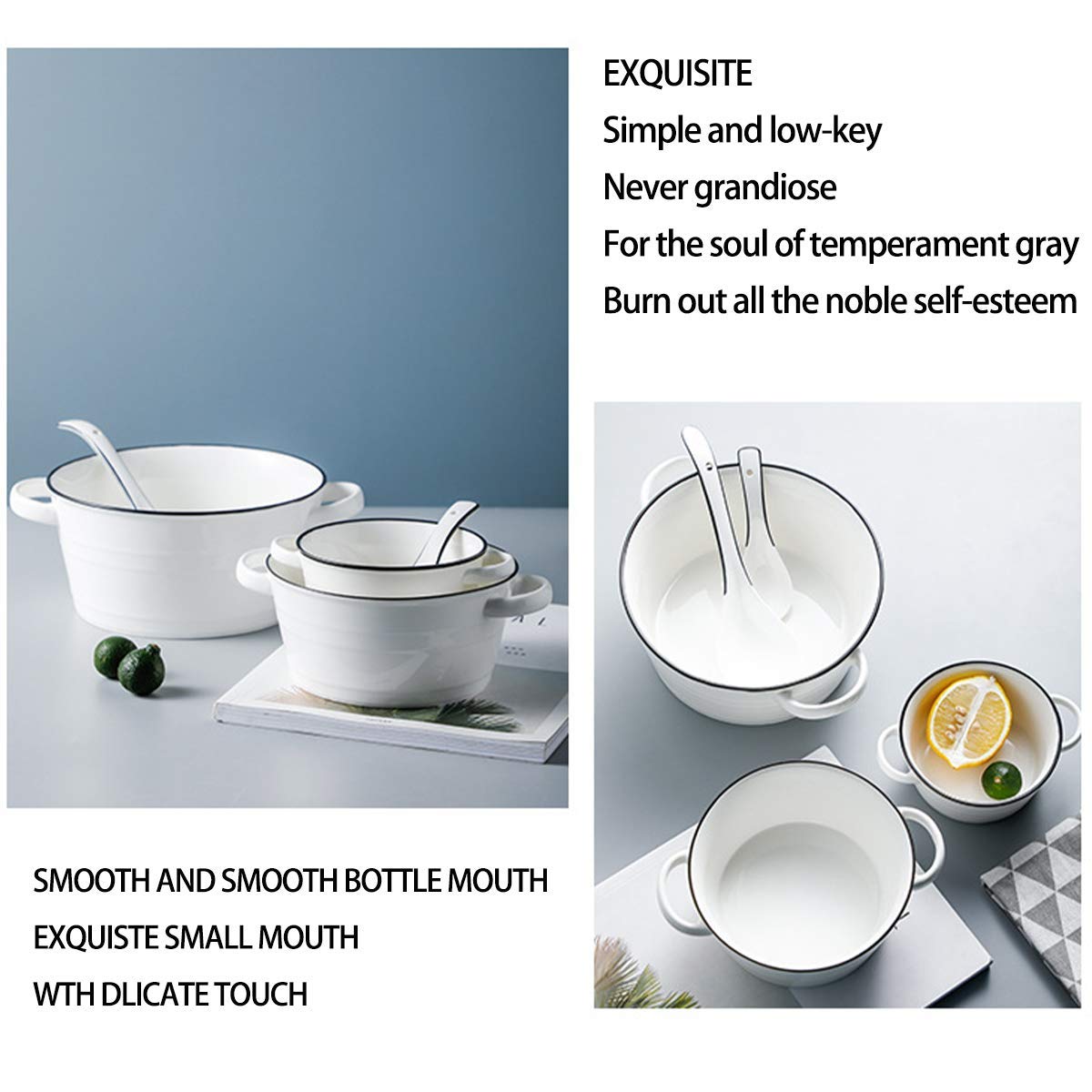 Premium Ceramic Soup Bowls with Handles - 68oz Large Noodle Bowls Set of 4 - Durable White Porcelain Serving Dishes for Ramen, Pho, Cereal & Family Dinners - Microwave & Dishwasher Safe