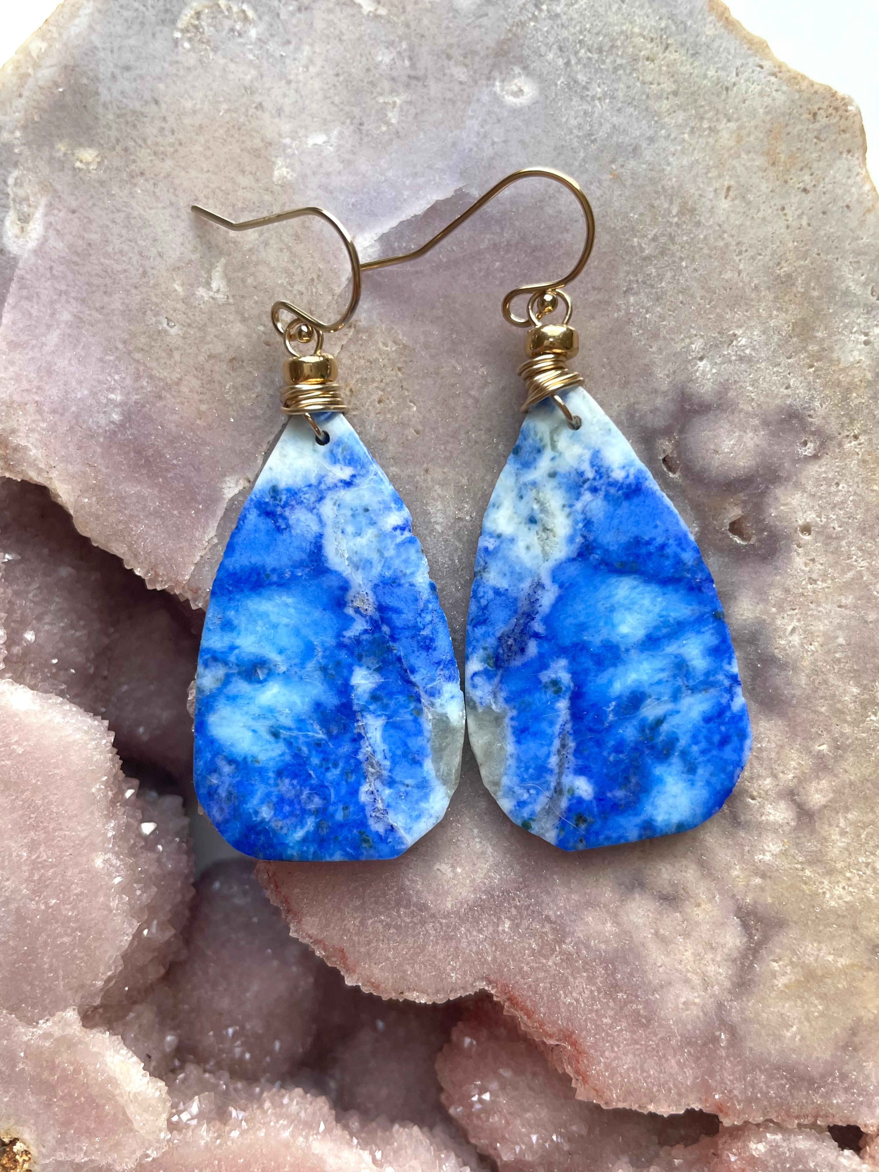 Lapis Lazuli Statement Earrings - 14K Gold Filled Dangle Earrings for Women | Elegant Bohemian Jewelry for Parties, Weddings & Special Occasions