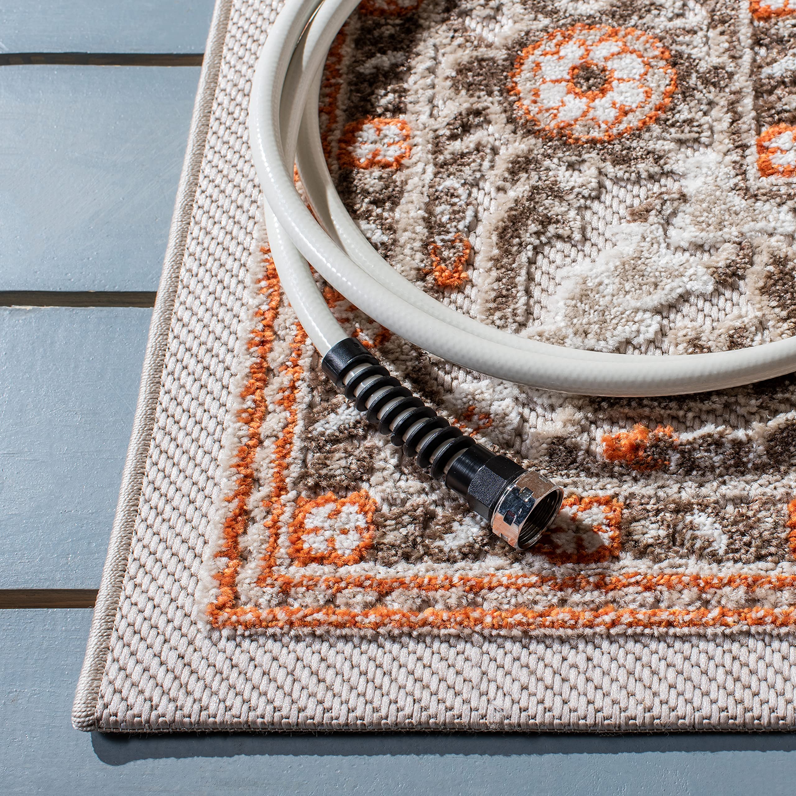 SAFAVIEH Cabana Collection 9' x 12' Beige & Orange Area Rug - Non-Shedding, Easy Care, Stain Resistant for High Traffic Areas - Perfect for Living Room, Bedroom, Dining Room & Home Office Decor (CBN680B)