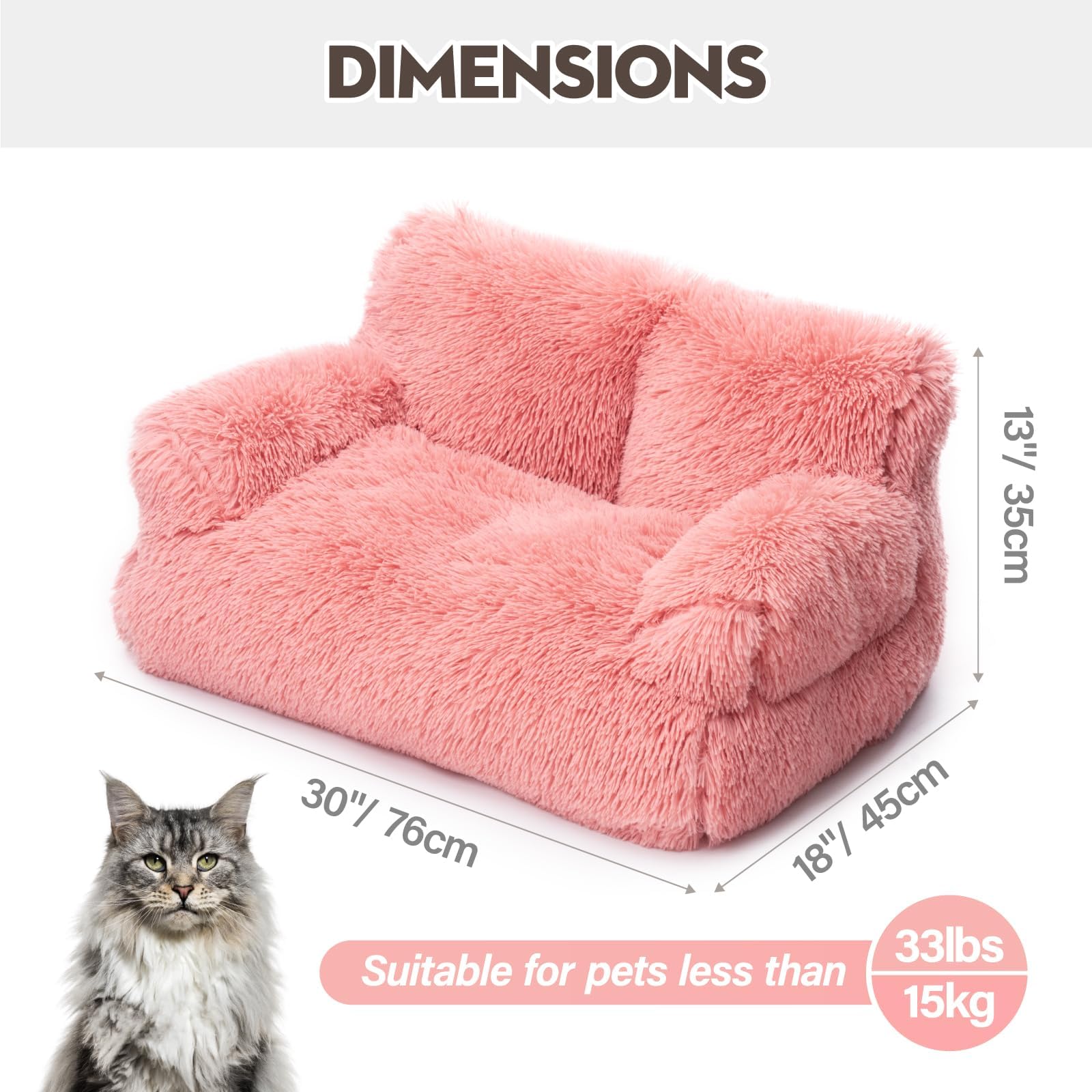 Mewoo Soft Washable Pet Bed for Cats & Small Dogs - Calming Puppy Sleeping Bed, Anti-Slip Cat Couch Sofa for Indoor Pets (Pink) - Perfect for Living Room, Bedroom & Pet Napping Areas