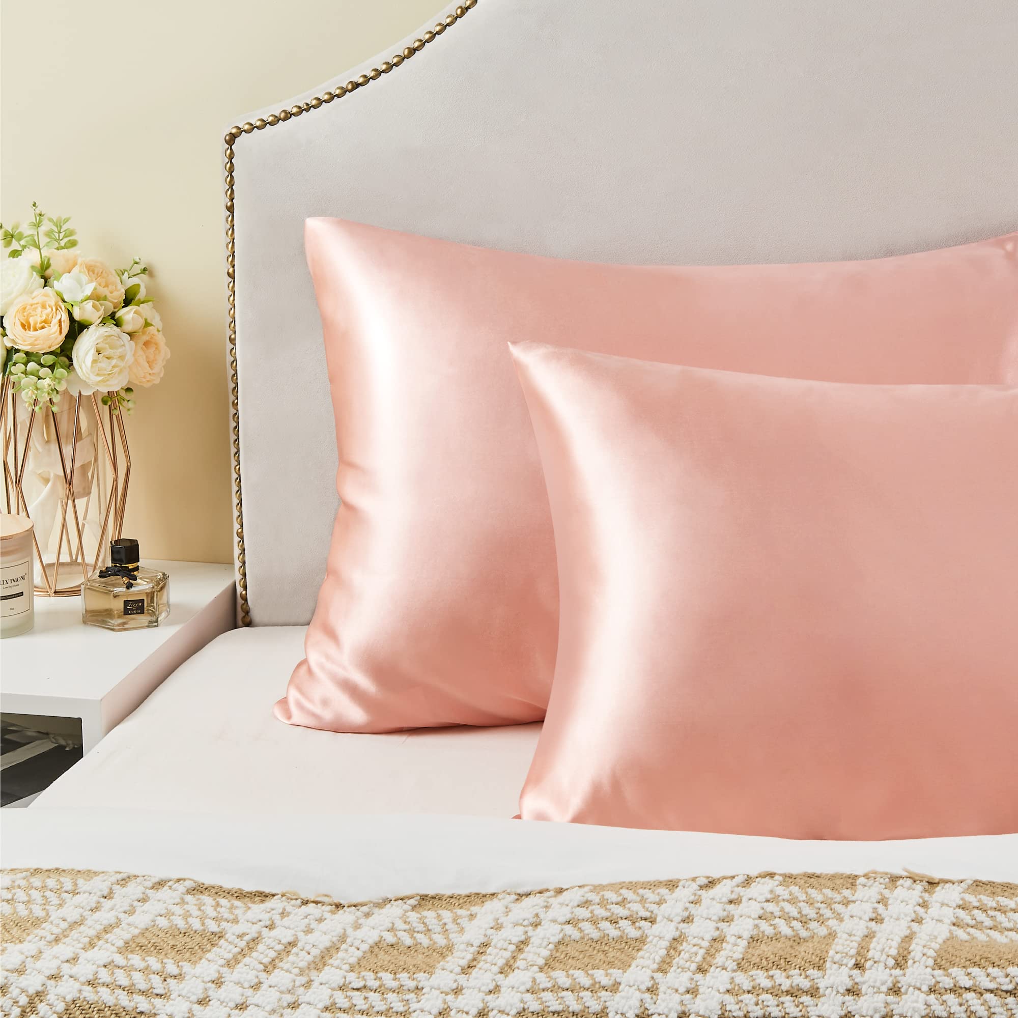 BEDELITE Satin Pillowcase with Zipper 2 Pack - Coral Standard Size (20x26 Inches) - Super Soft Cooling Silk-Like Pillow Cases for Women & Men - Perfect for Hair Care, Skin Protection & Better Sleep